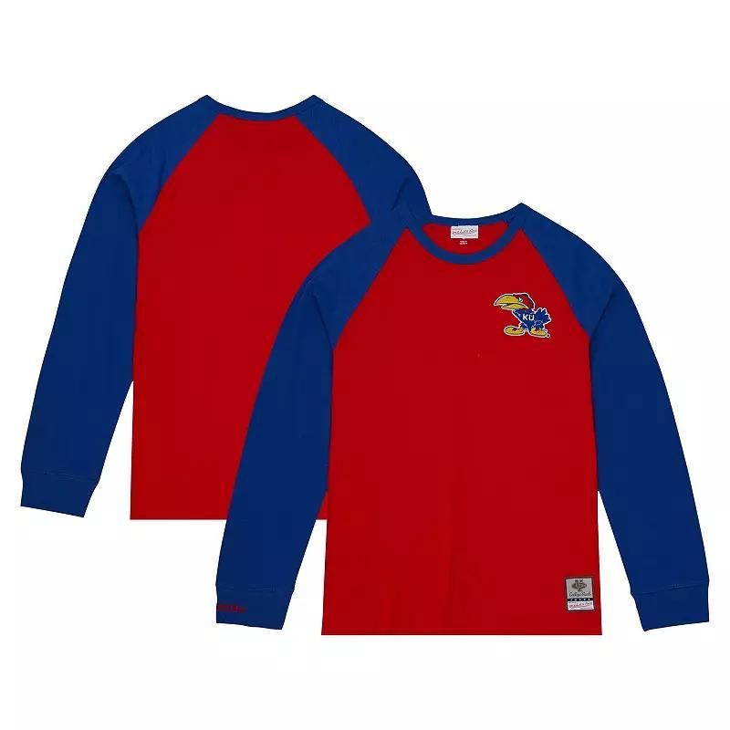 Men's Mitchell & Ness Red Kansas Jayhawks Legendary Slub Raglan Long Sleeve T-Shirt, Size: Small Product Image