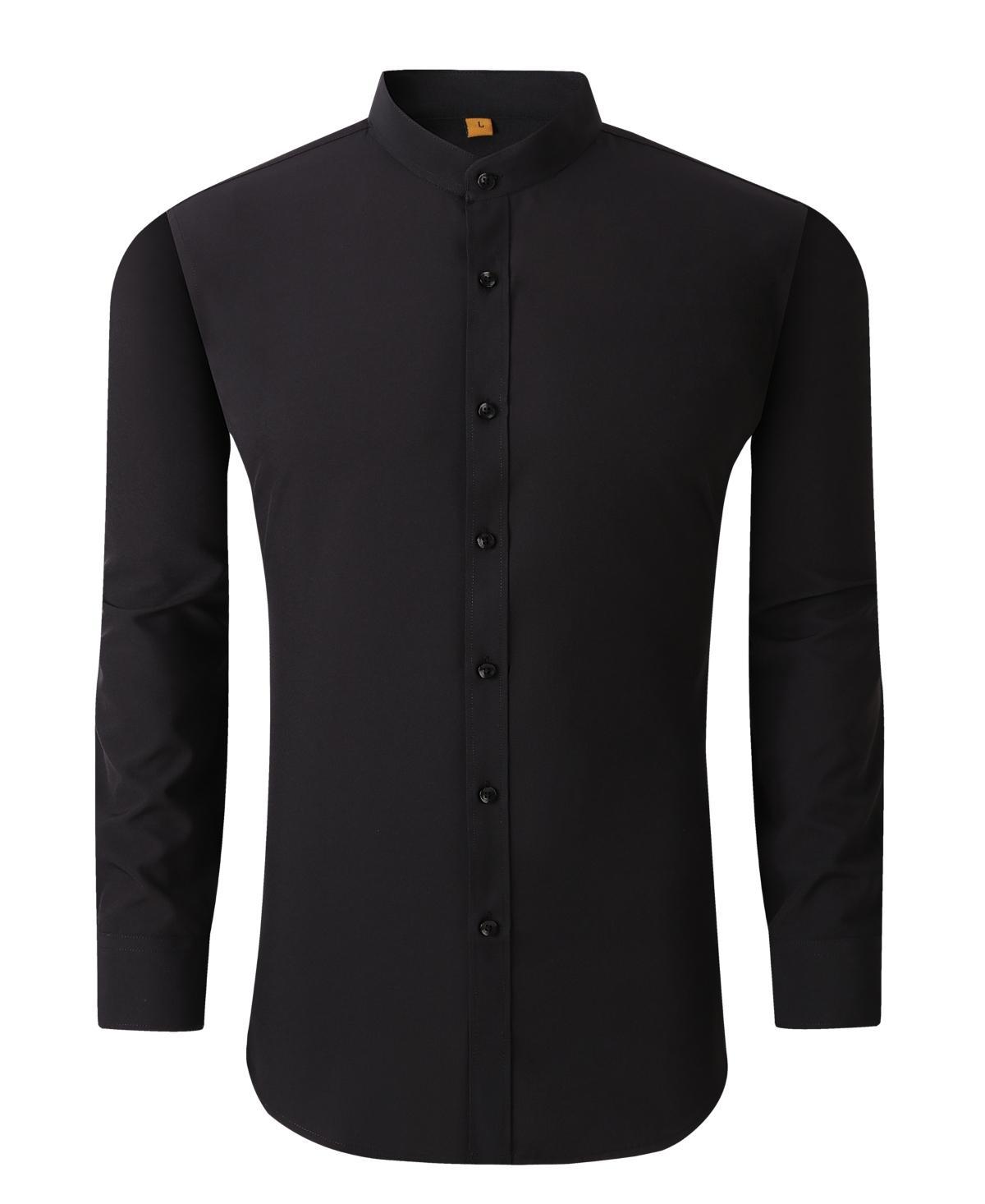 Suslo Couture Mens Slim Fit Solid Performance Collarless Button Down Shirt Product Image