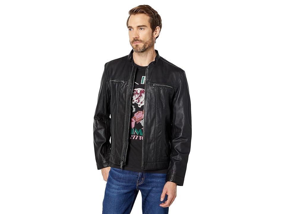 John Varvatos Star Usa Leather Band Collar Moto Jacket Product Image