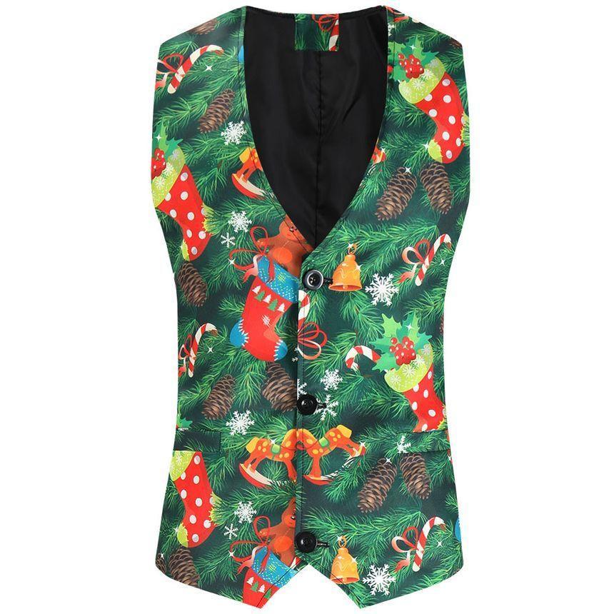 Christmas Print Single-Button Blazer / Vest / Mid Rise Tapered Dress Pants / Set Product Image