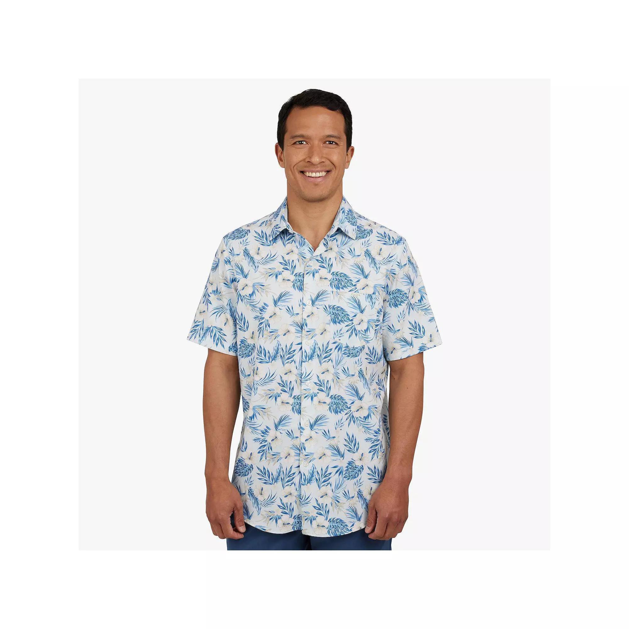 Men's Chaps Short Sleeve Performance Button Down Shirt, Size: XXL, Ink Blue Product Image