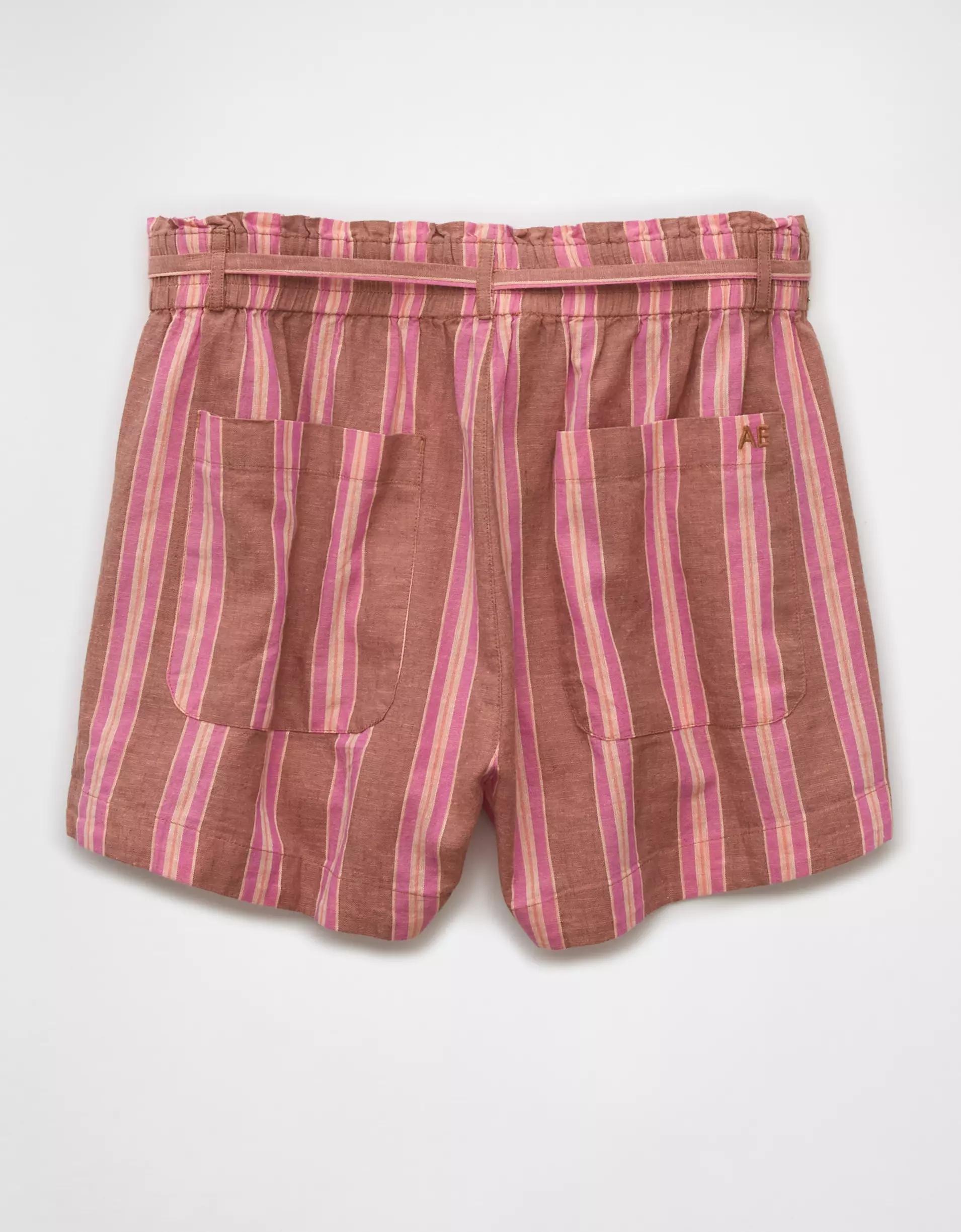 AE Sunchaser Knit High-Waisted Linen-Blend Striped Short Product Image