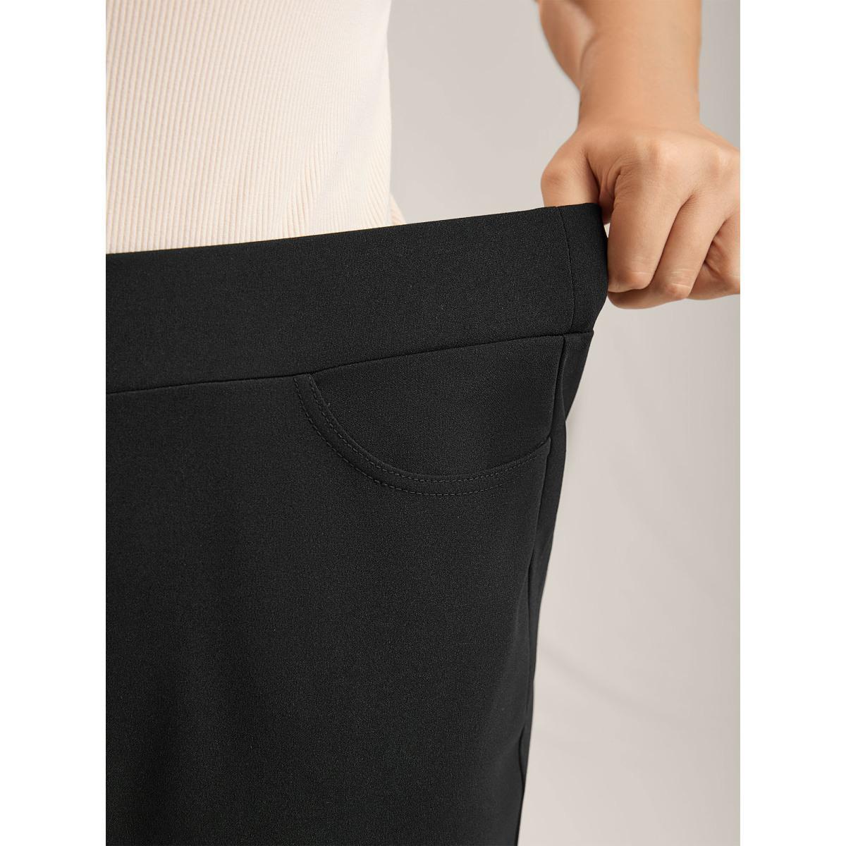 Plus Size Scalloped Laser Cut Bootcut Pants Women Black Elegant Bootcut Mid Rise Everyday-Elegant Pants BloomChic 18-20/2X Product Image