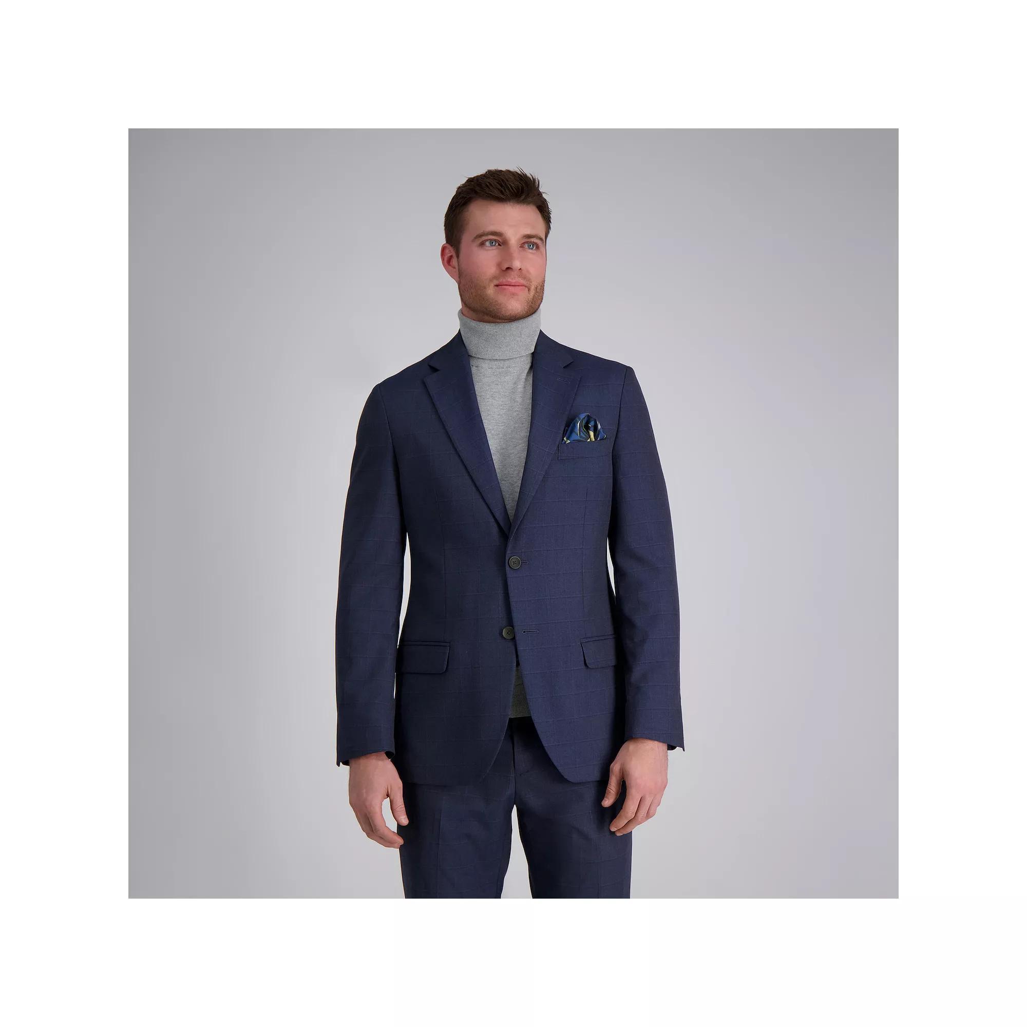 Mens J.M. Haggar Premium Tailored-Fit Stretch Suit Jacket Blue Windowpane Product Image