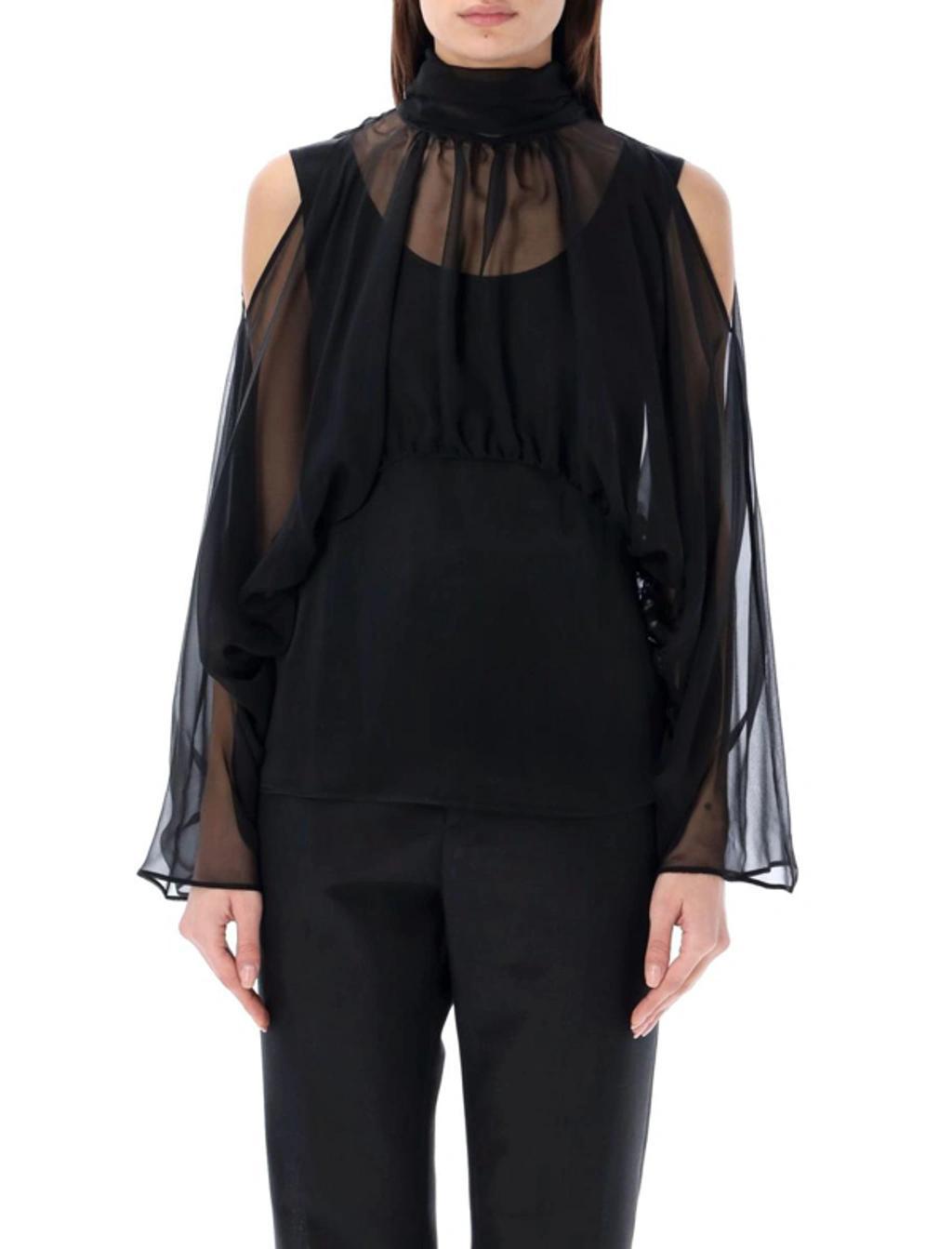 ALBERTA FERRETTI Transparent Silk Blouse In Black Product Image