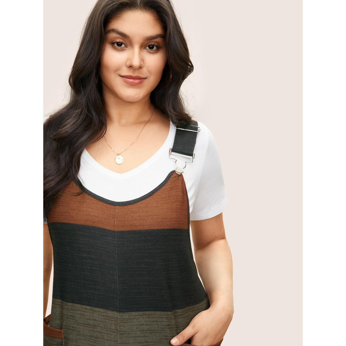 Plus Size Multicolor Colorblock Patchwork Patched Pocket Overall Jumpsuit Women Casual Sleeveless U-neck Everyday Loose Jumpsuits BloomChic 12/L Product Image