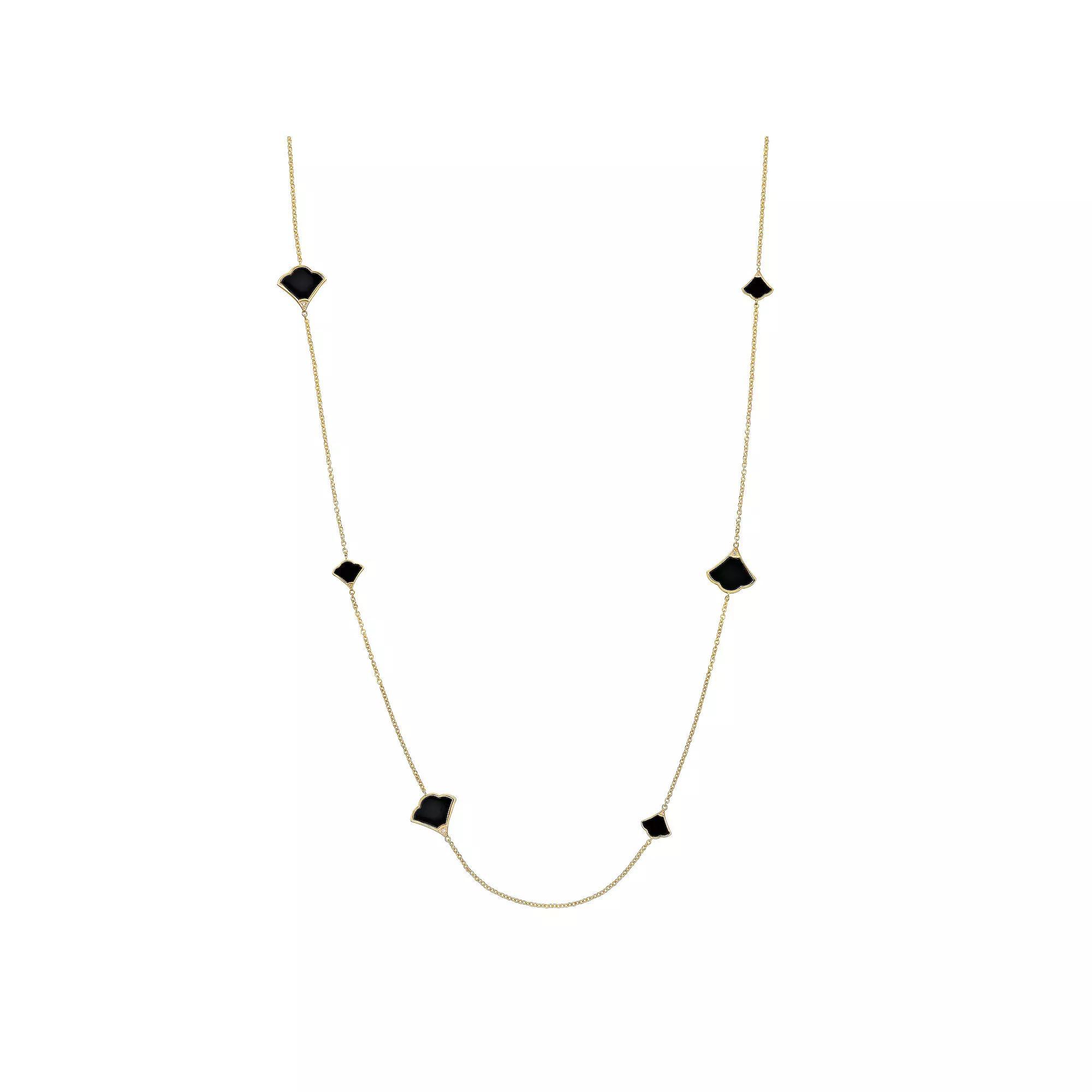 Gemminded Sterling Silver 14K Gold Plated Black Onyx Necklace, Womens Gold Tone Product Image