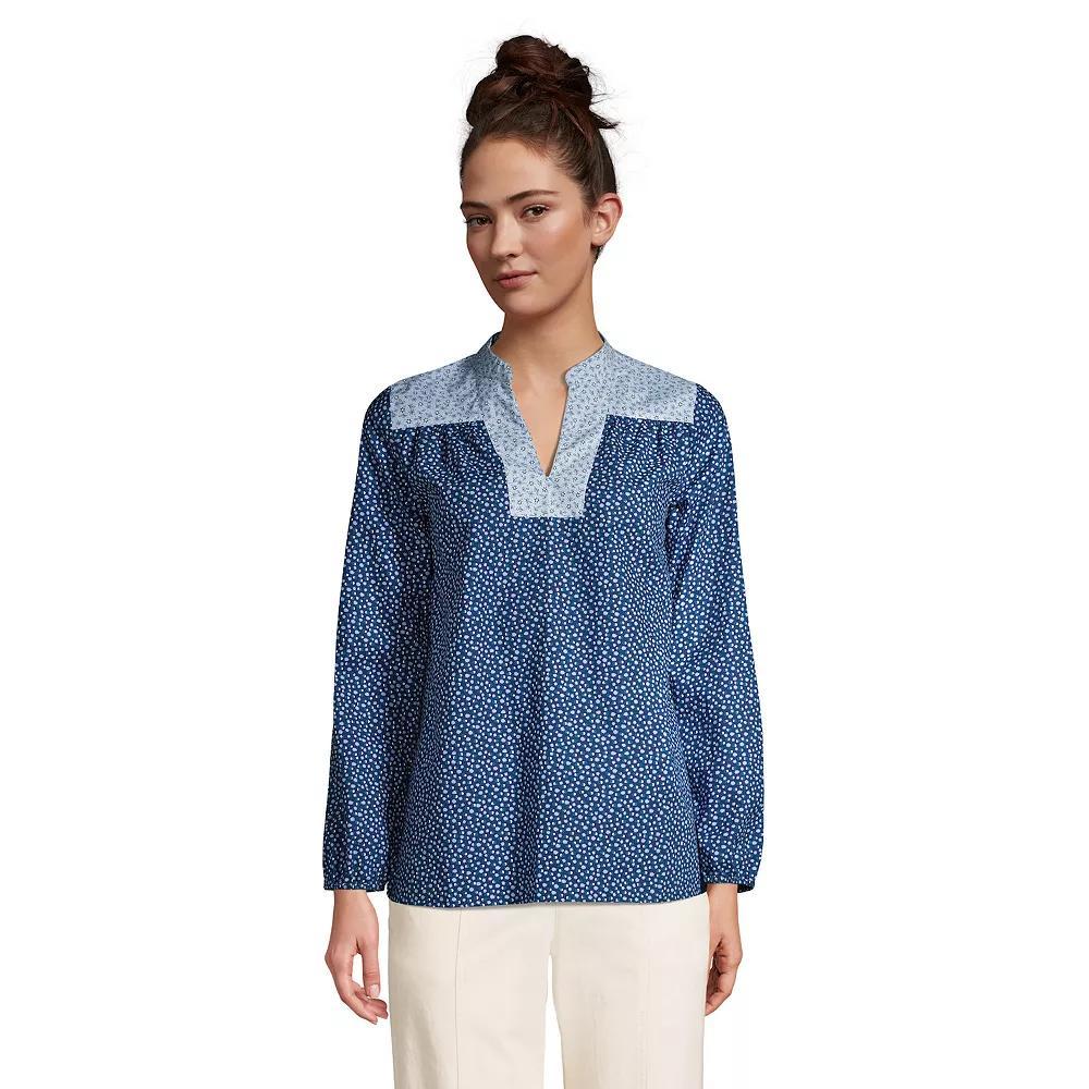 Petite Lands' End Poplin Peasant Top, Women's, Size: Large Petite, Deep Blue Dot Star Product Image