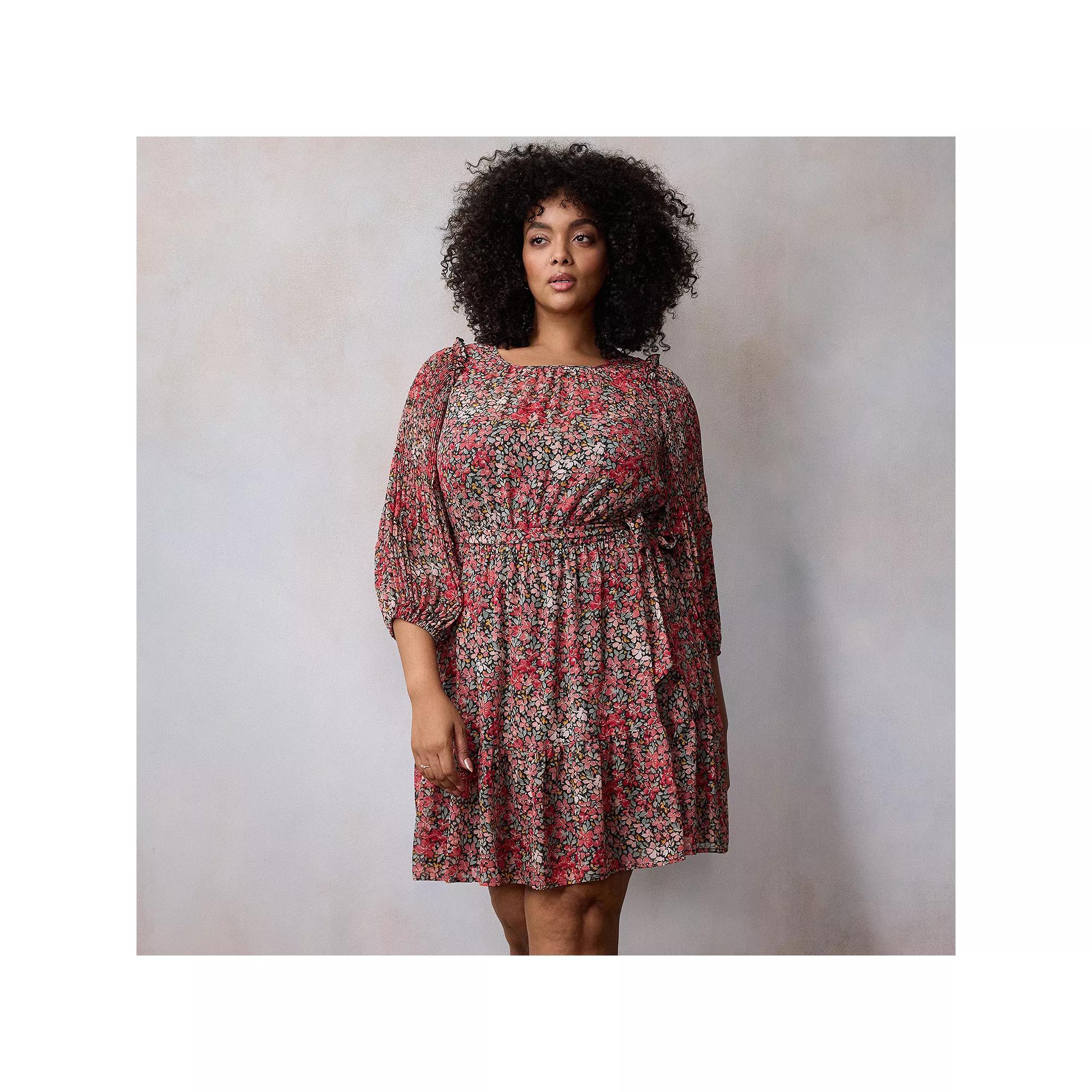 Plus Size LC Lauren Conrad Pleated Sleeve Mini Dress, Women's, Size: 3XL, Red Brooke Fleurs Product Image
