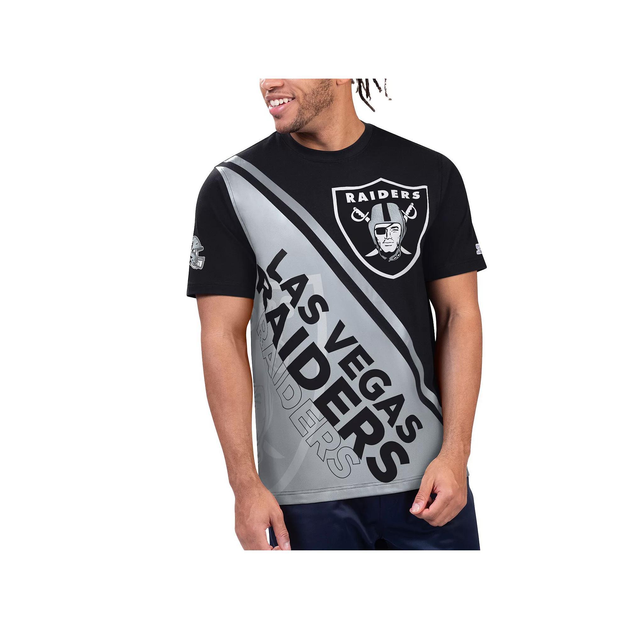 Men's Starter Black/Silver Las Vegas Raiders Finish Line Extreme Graphic T-Shirt, Size: Large, Lvr Black Product Image