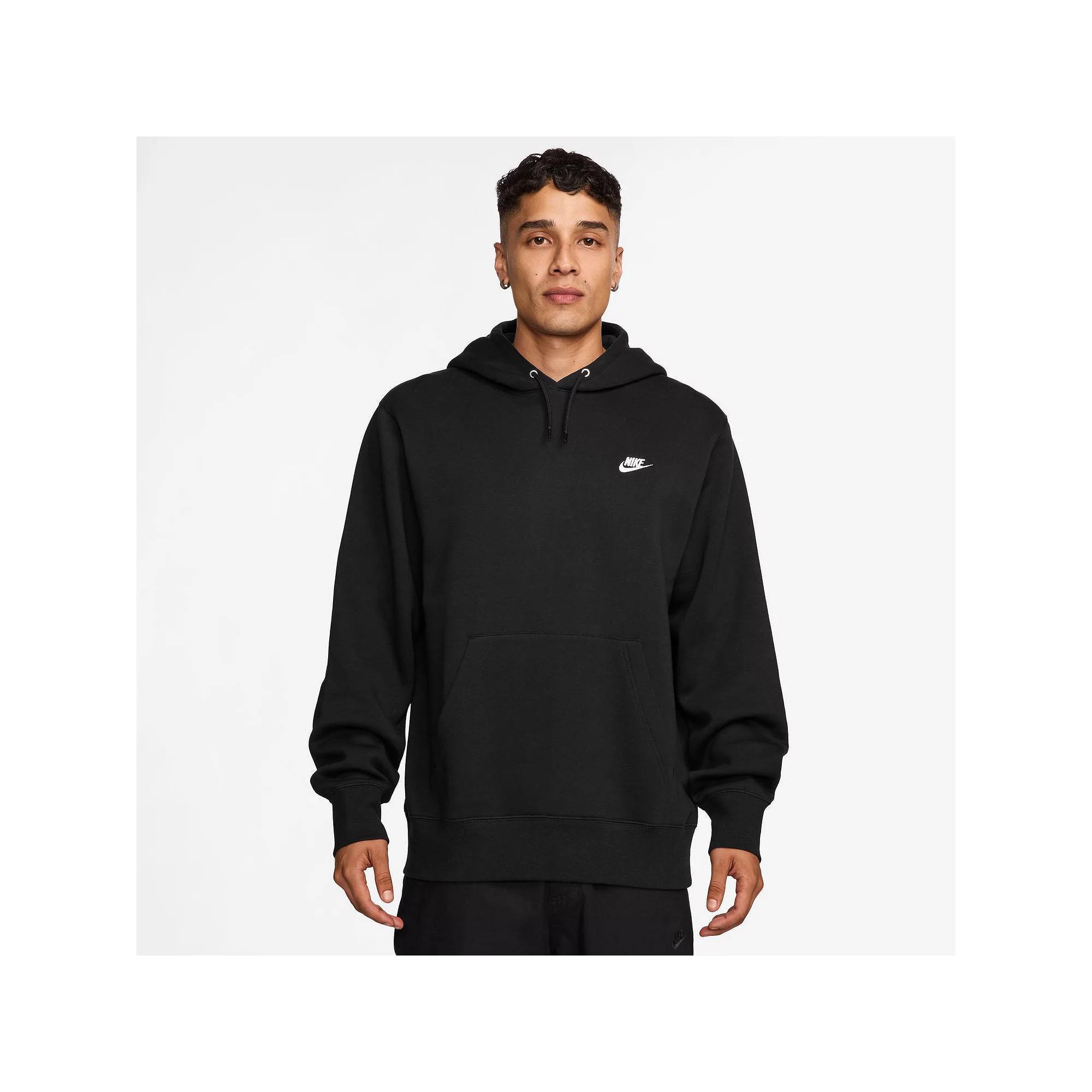 Men's Nike Club Pull-Over Fleece Hoodie, Size: Large, Black Product Image