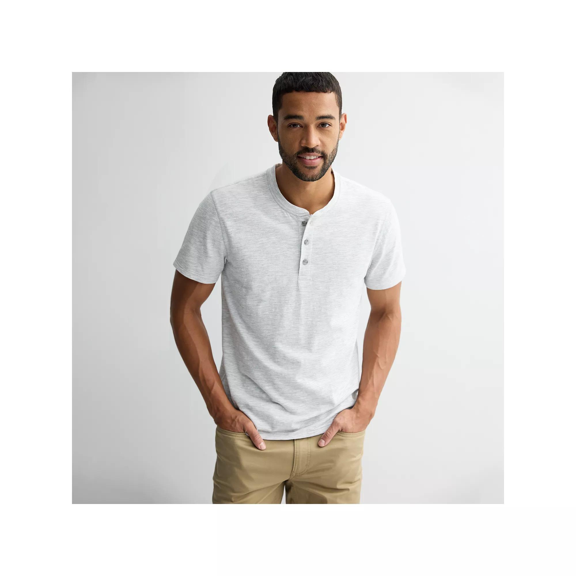 Men's Sonoma Goods For Life® Essential Short Sleeve Striped Henley T-Shirt, Size: Medium, Light Gray Stripe Product Image