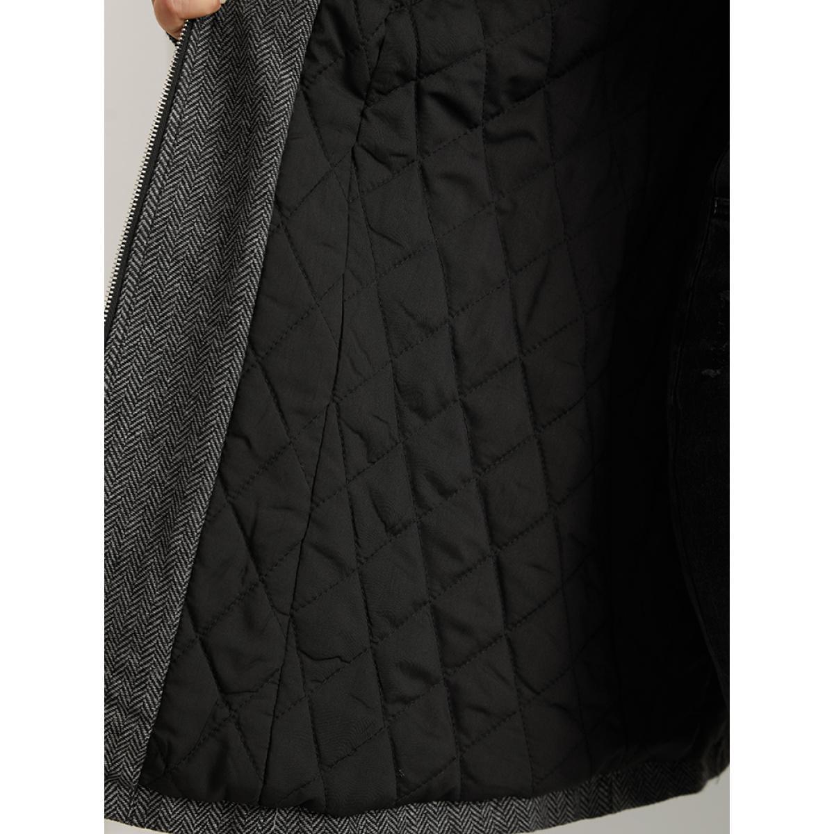 Plus Size Padded Patchwork PU Leather Zipper Coat Women Black Casual Texture Ladies Dailywear Winter Coats BloomChic 22-24/3X Product Image