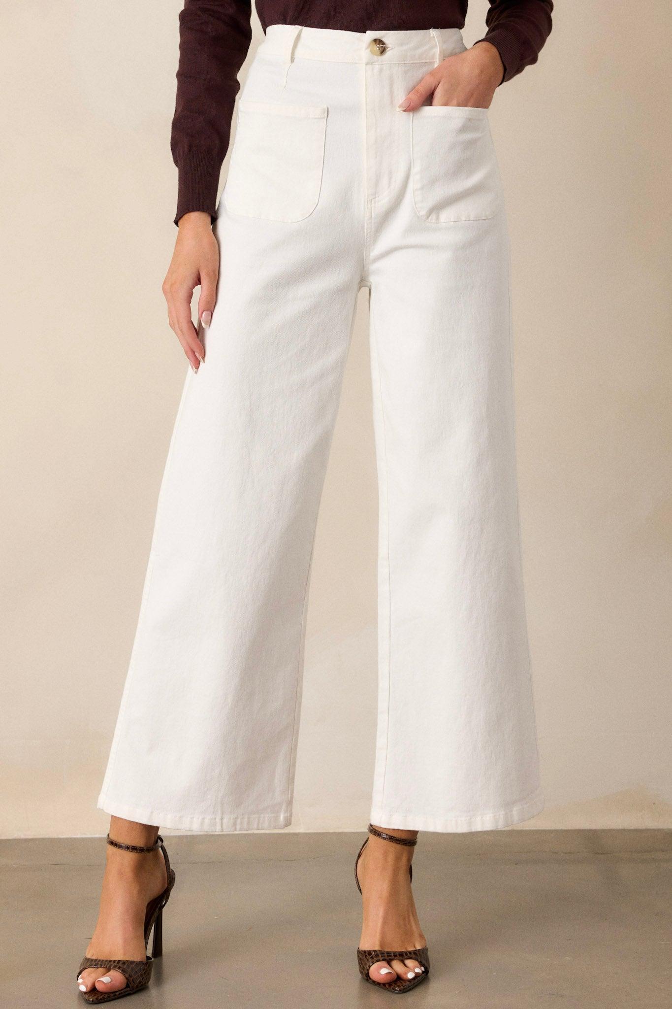 Sleek Silhouette Ivory Wide Leg Jeans Product Image
