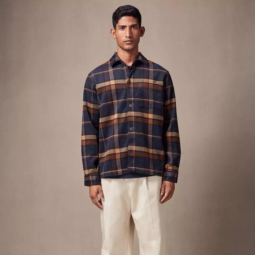 Men's NEXT Check Plaid Shacket, Size: Large, Blue Product Image