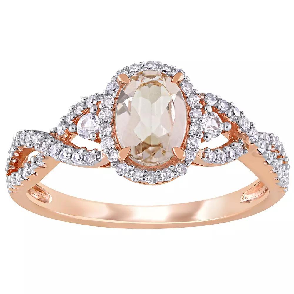 Stella Grace 10k Rose Gold Morganite, White Sapphire & 1/3 Carat T.W. Diamond Halo Ring, Women's, Size: 9.50 Product Image