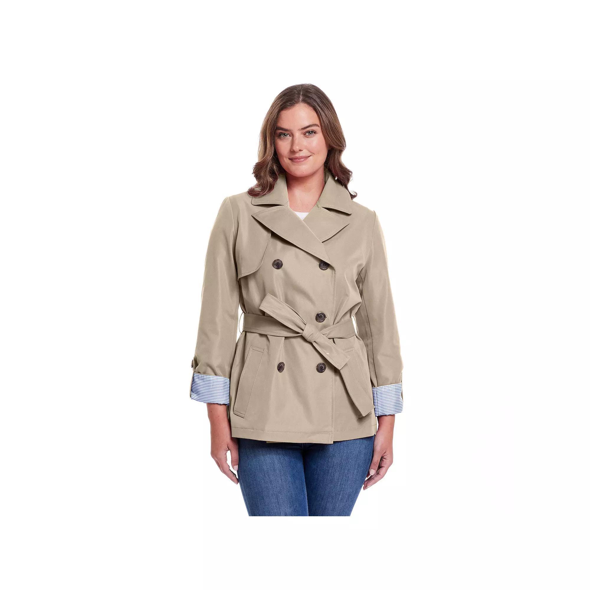 Women's Weathercast Lightweight Double Breasted Tie Waist Trench Coat, Size: Medium, Blue Product Image
