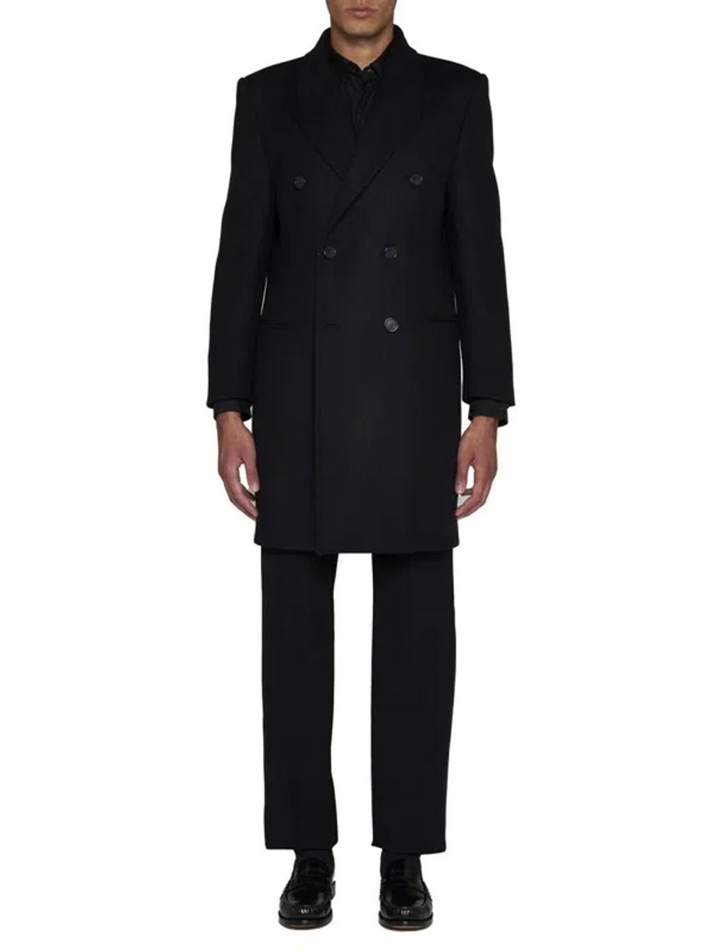 Mens Cashmere-Blend Double-Breasted Coat Product Image