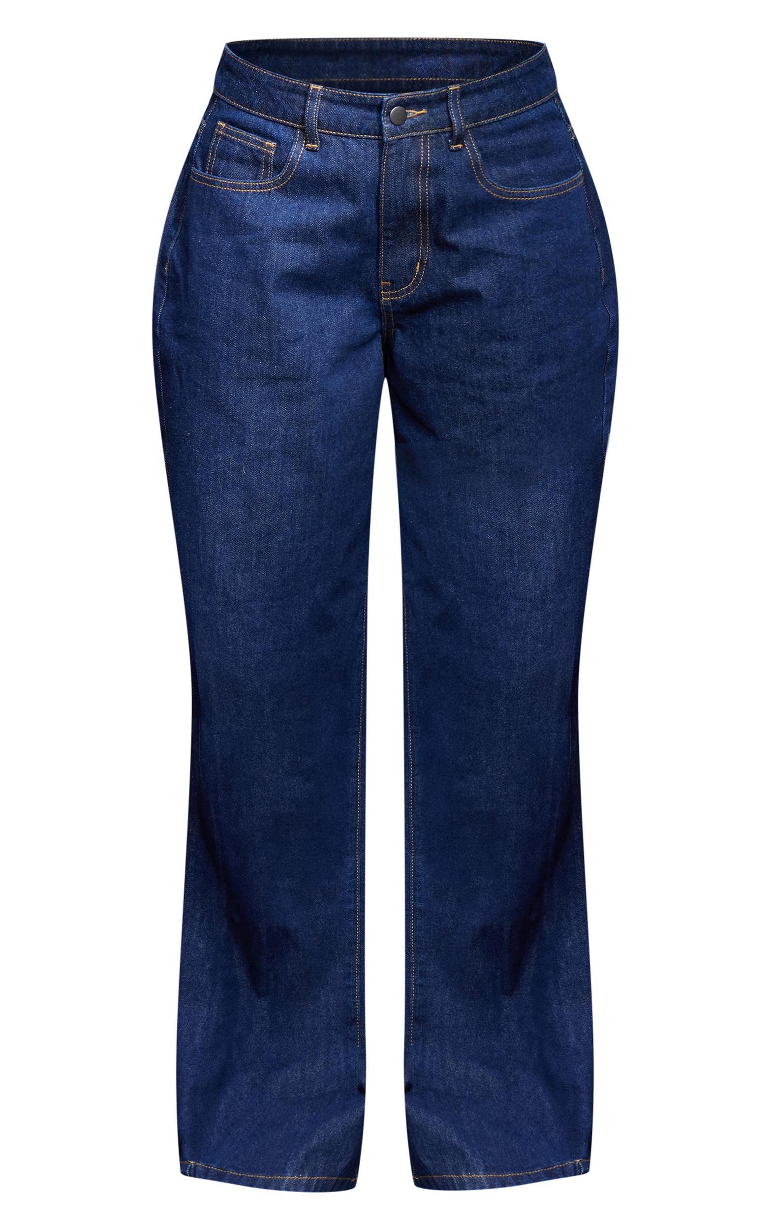 Inidgo Contrast Stitch High Waist Wide Leg Jeans Product Image