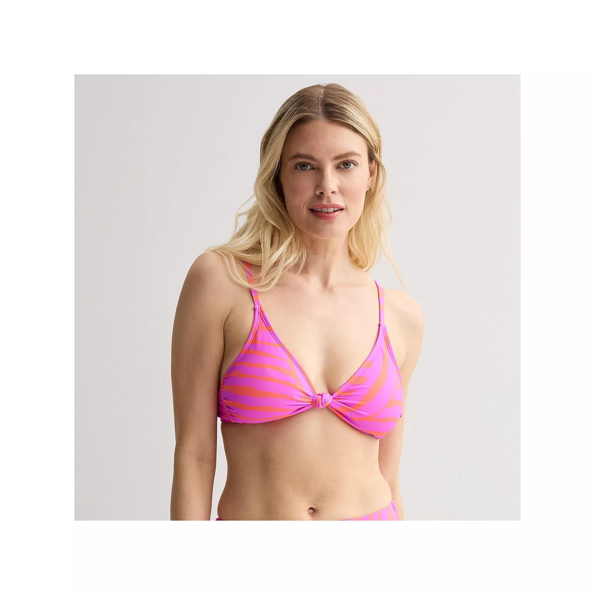 Women's Freshwater Front Knot Triangle Swim Top, Size: Small, Zebra Waves Pink Product Image