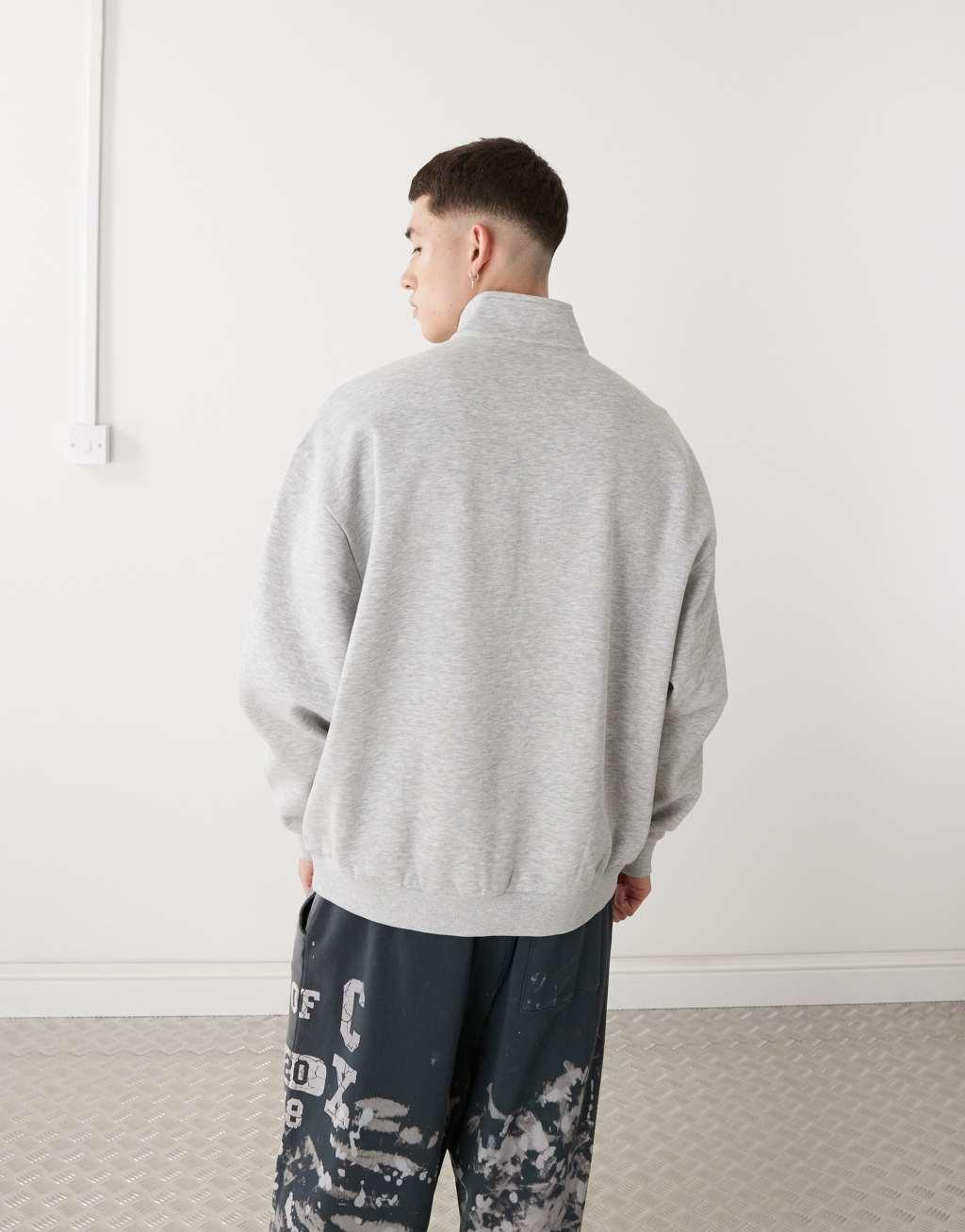COLLUSION half zip funnel neck in gray heather Product Image