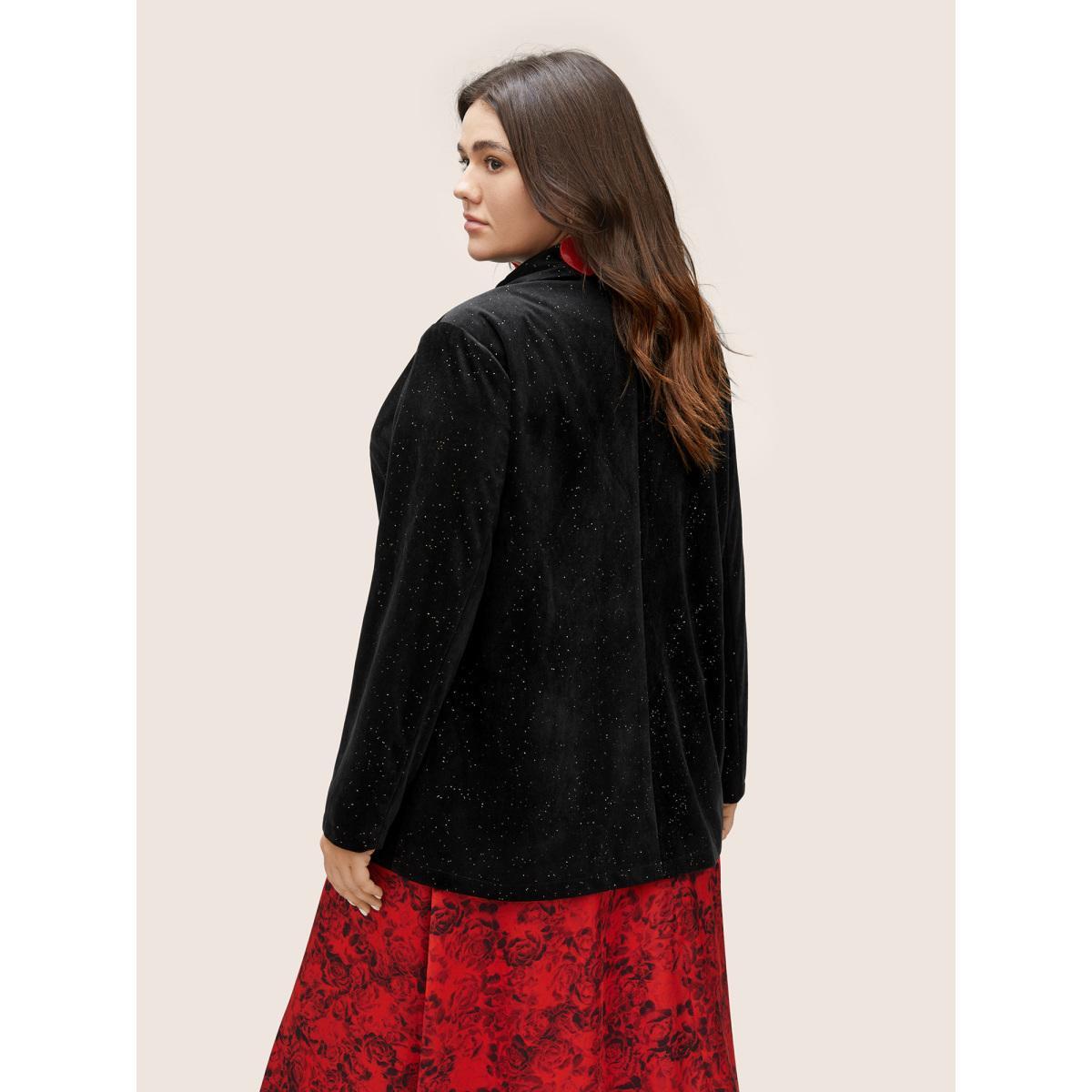 Plus Size Galaxy Glitter Pocket Suit Collar Blazer Black Women Party Plain Non Sleeve Long Sleeve Suit Collar 22-24/3X Open pocket with flap Cocktail Blazers BloomChic Product Image