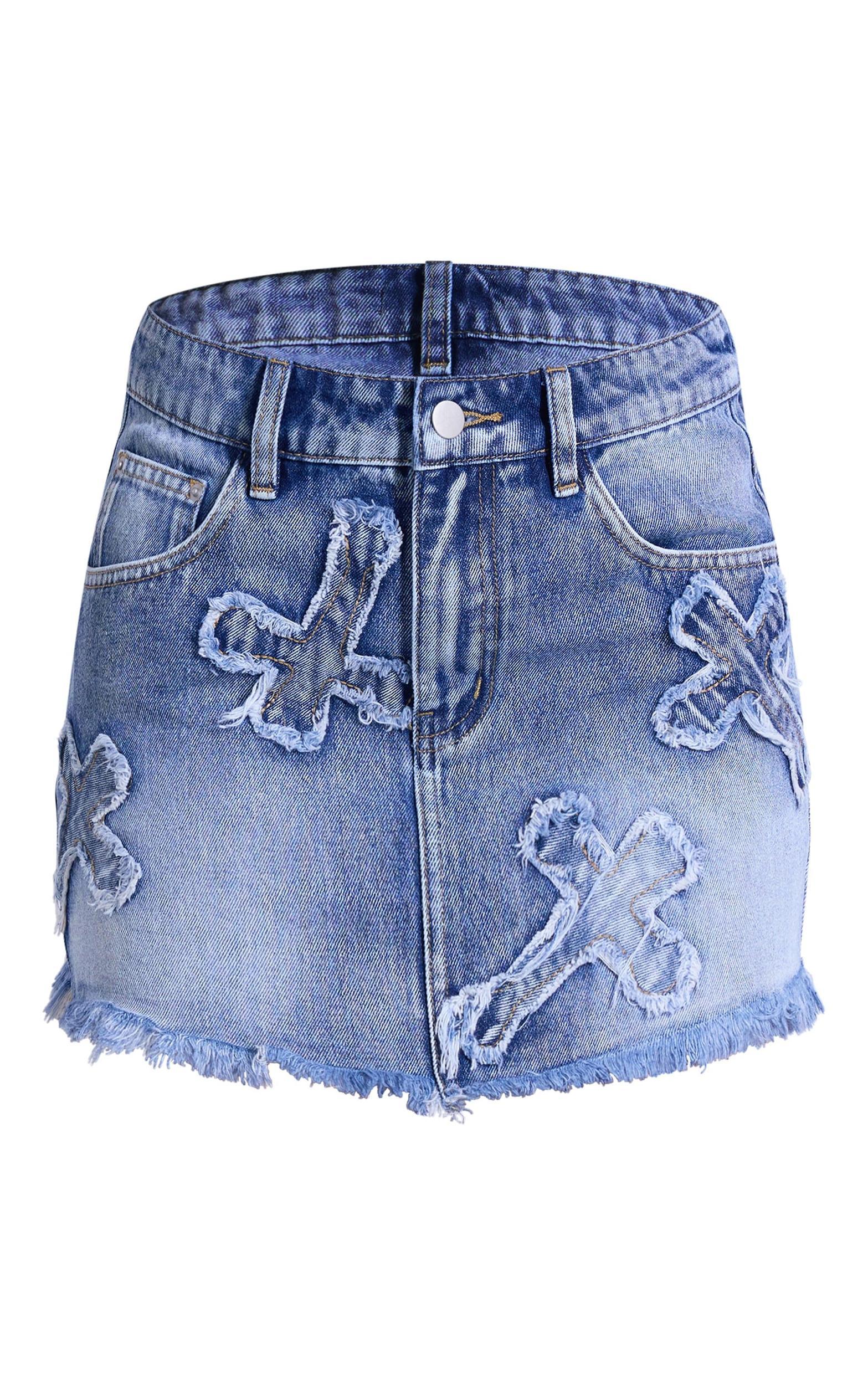 Blue Cross Applique Denim Mini Skirt Product Image