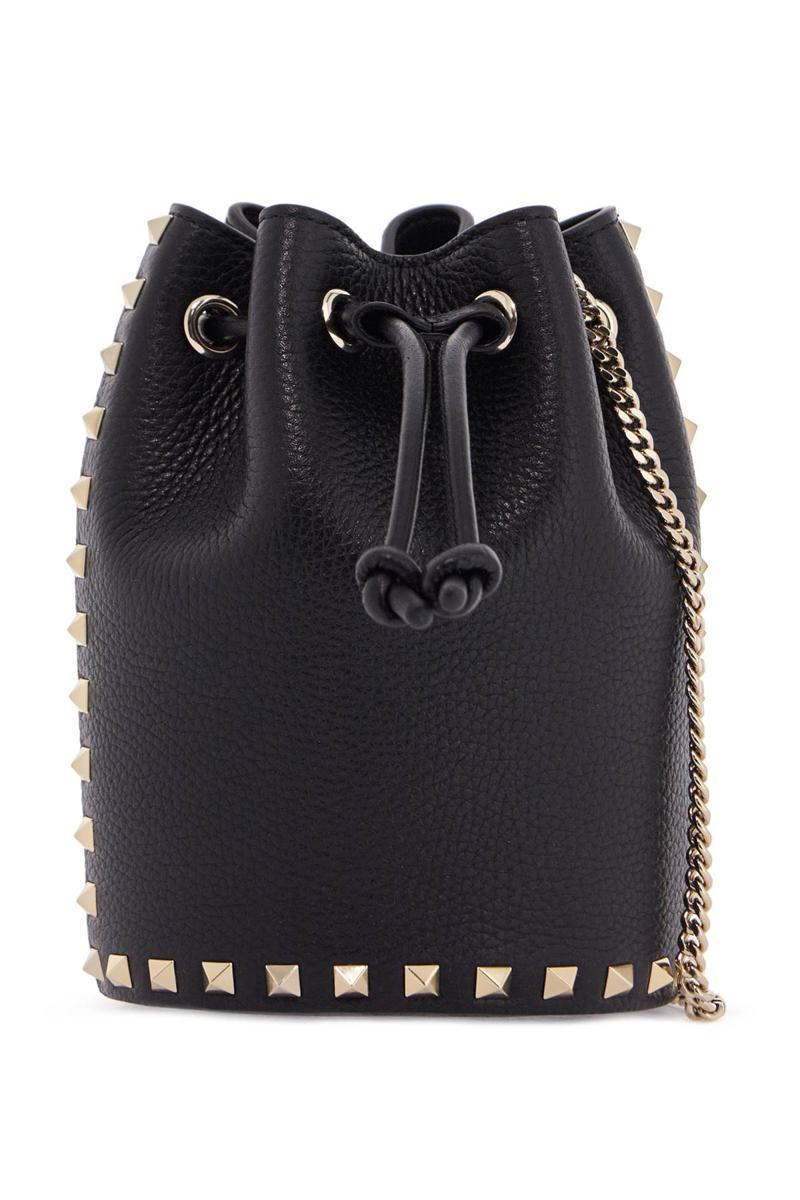 VALENTINO GARAVANI Borsa Mini In Pelle Nera Con Rivetti Piramidali E Chiusura A Cordoncino In Black Product Image