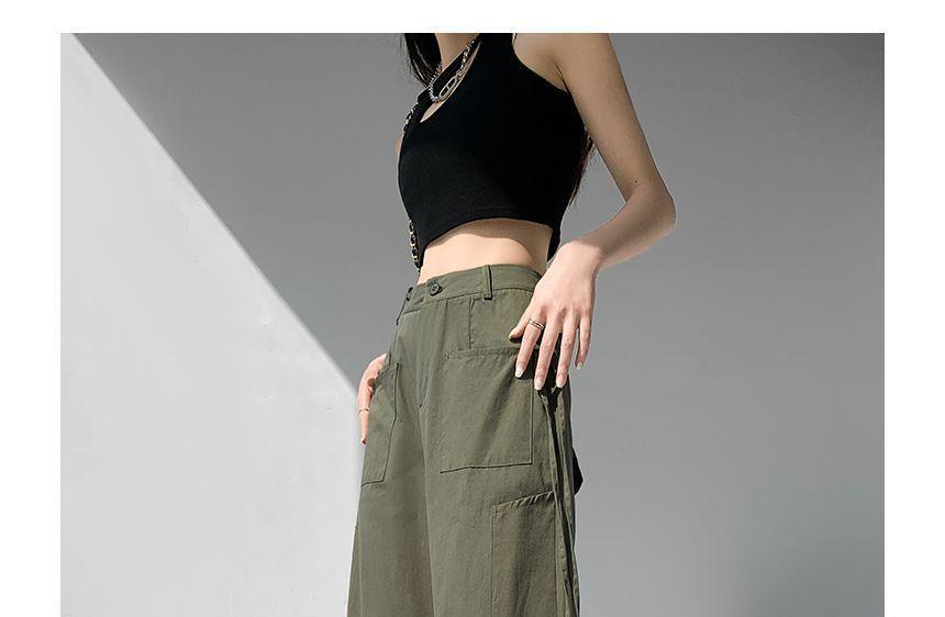 Mid Rise Plain Wide Leg Cargo Pants (Various Designs) Product Image