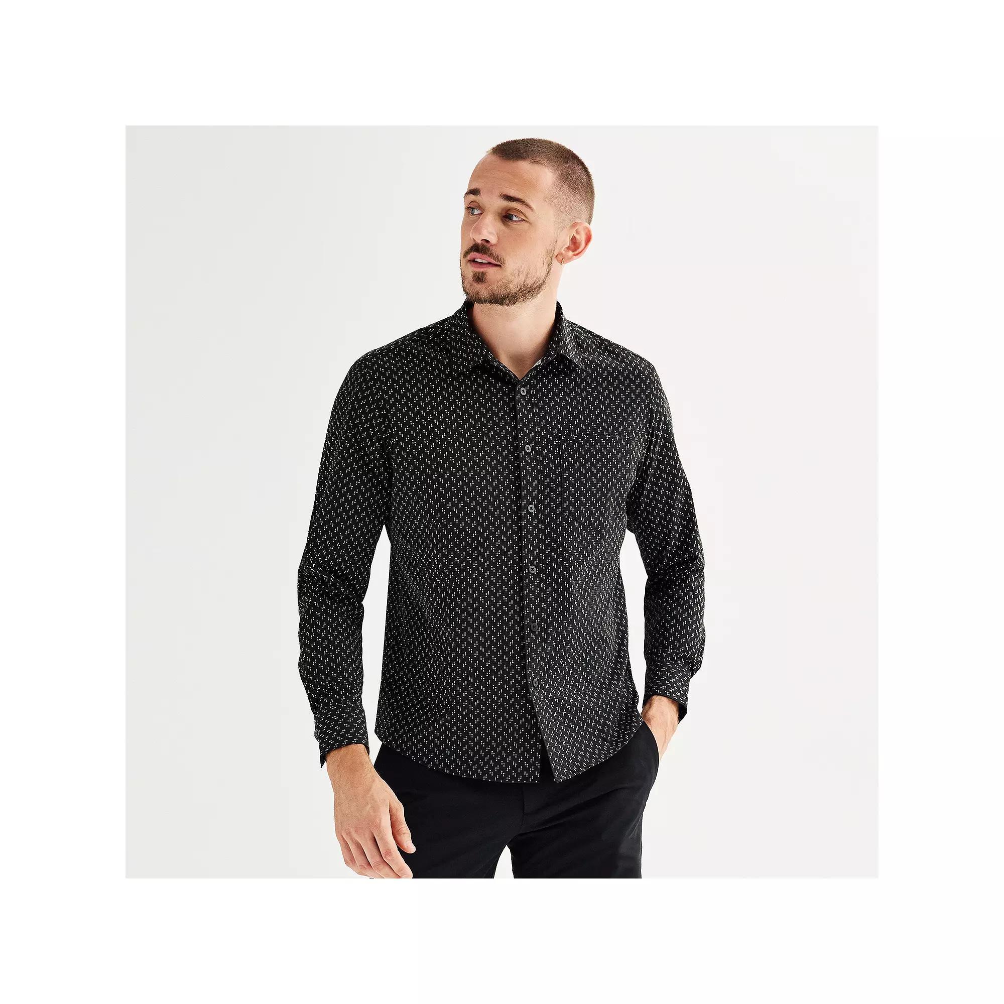 Men's FLX Slim Performance Untucked-Fit Button Down Long Sleeve Shirt, Size: Large SLIM, Black Product Image