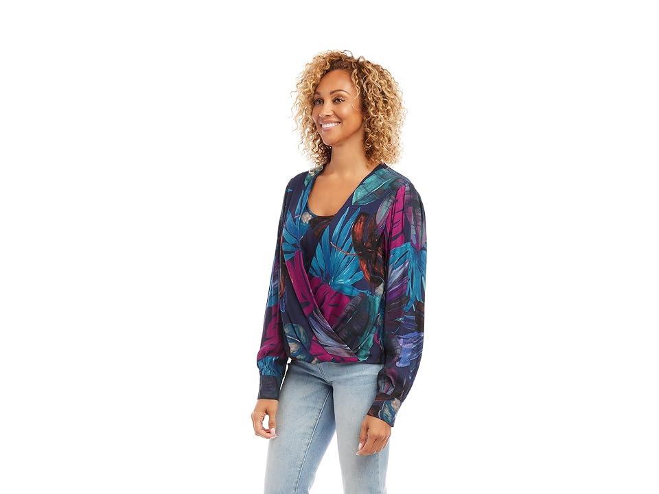 Karen Kane Drape Front Top (Print) Women's Clothing Product Image