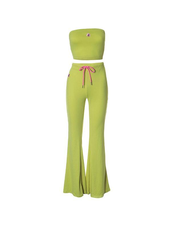 Fashionable Embroidered Tube Top High Waist Casual Trousers Two Piece Product Image