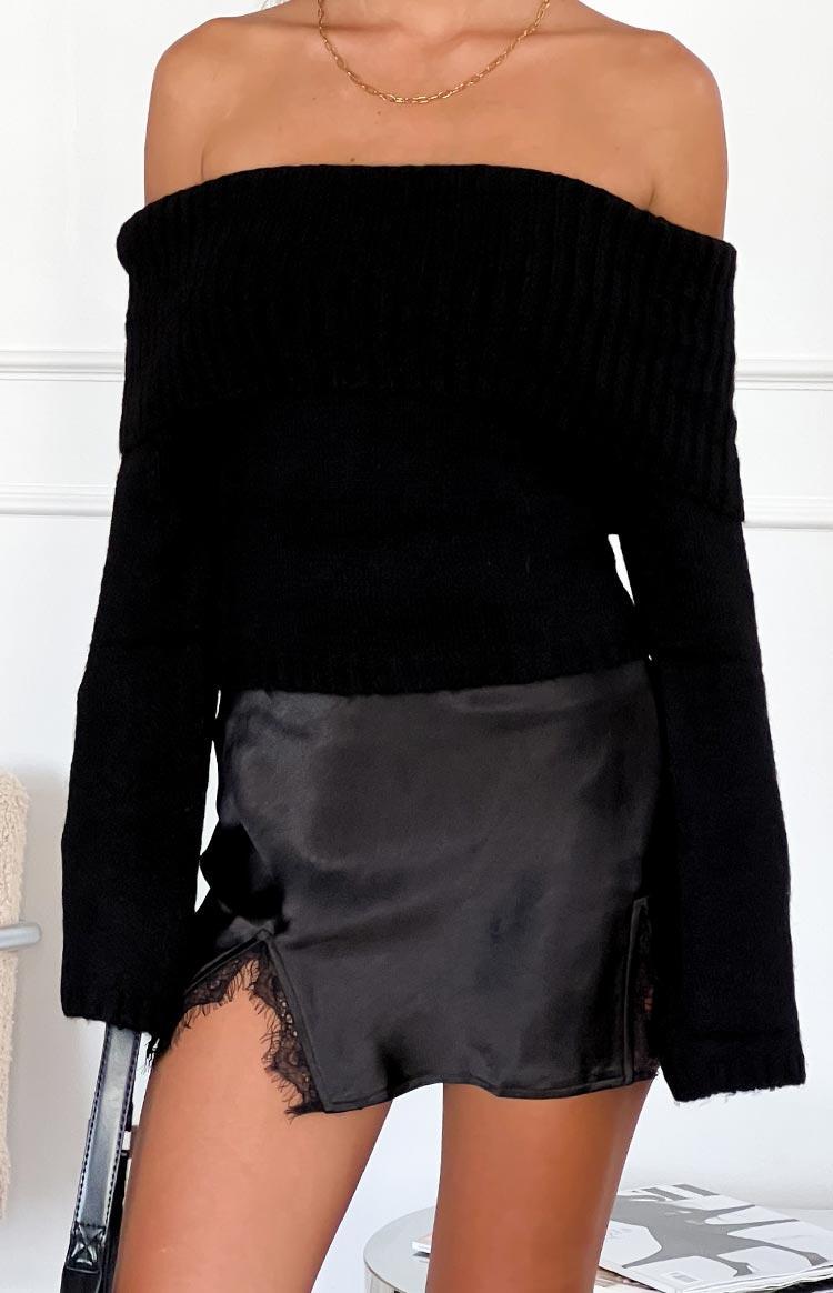 Joey Black Off Shoulder Sweater Product Image