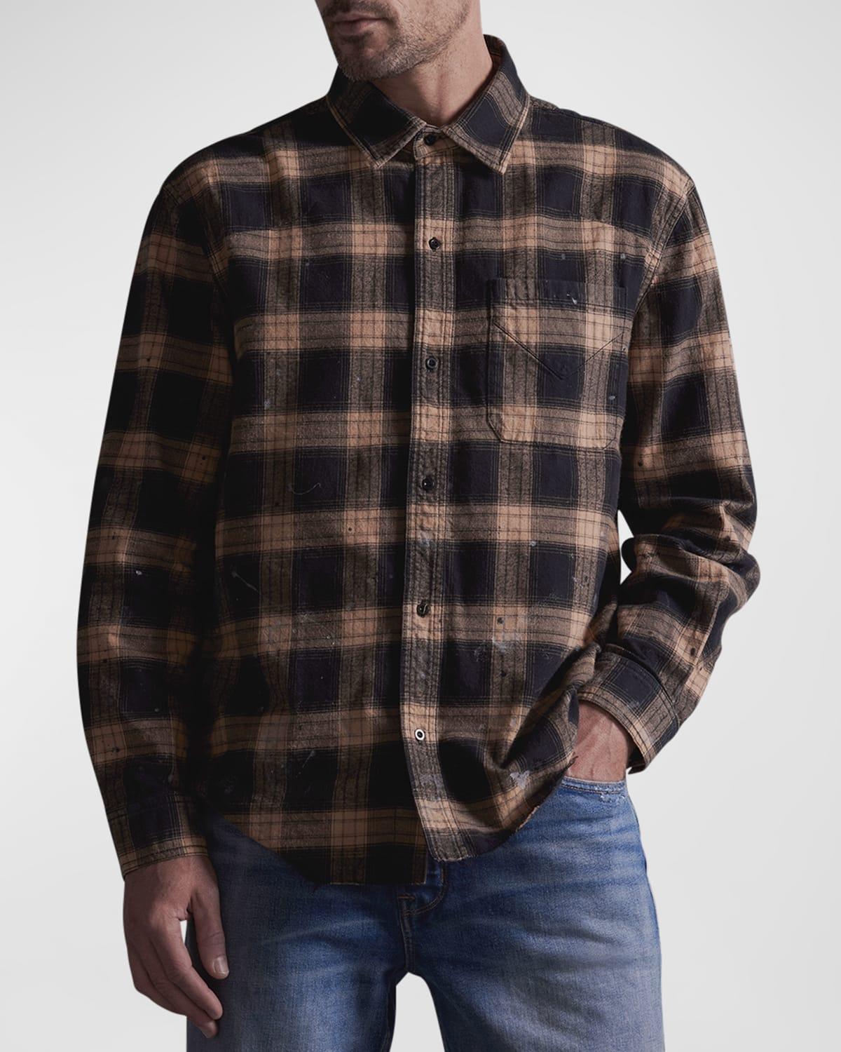 Mens Distressed Check Sport Shirt Product Image
