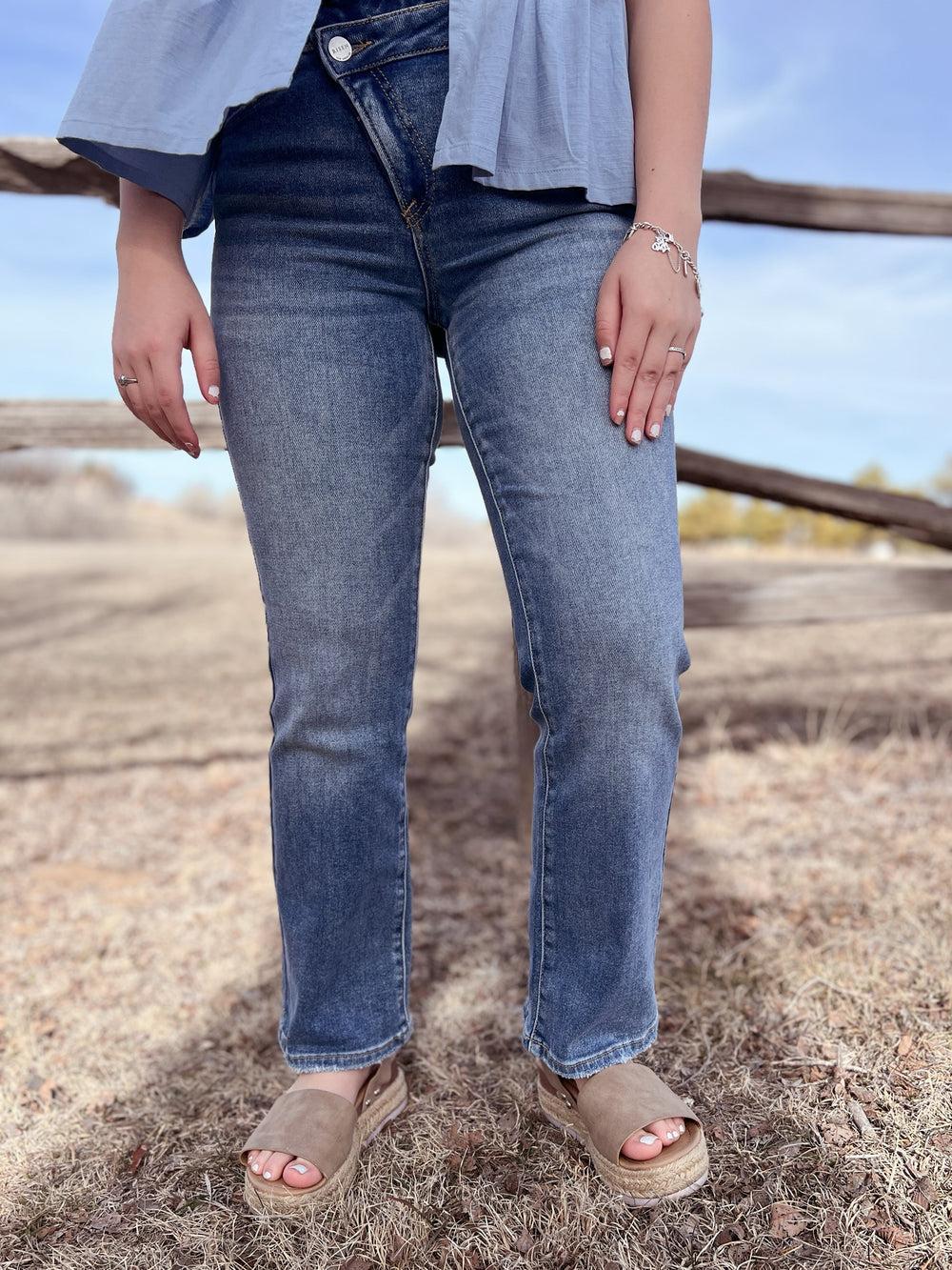 Risen Straight Leg Crossover Jeans Product Image