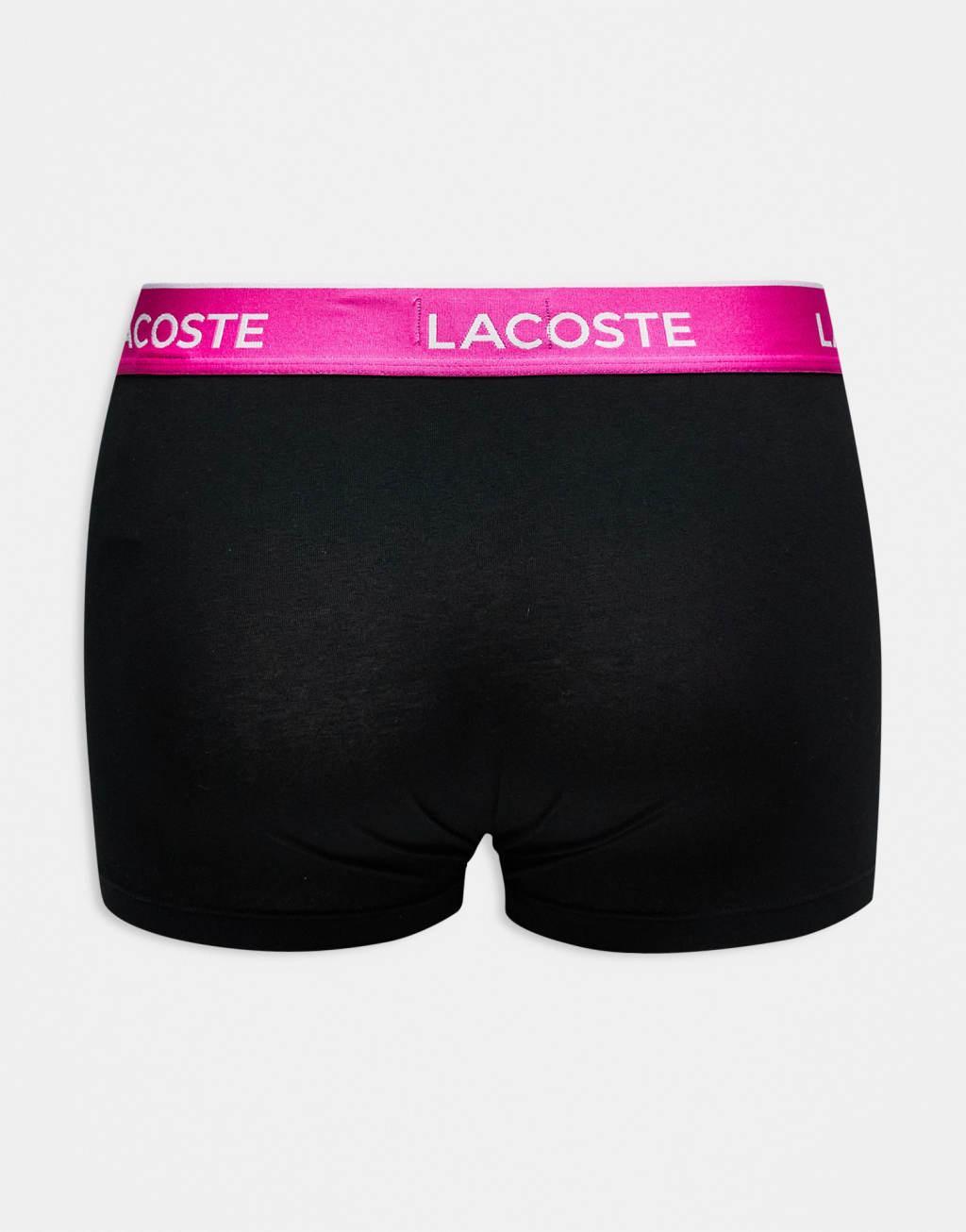 Lacoste 3 pack trunks in black with multi colored waistbands Product Image