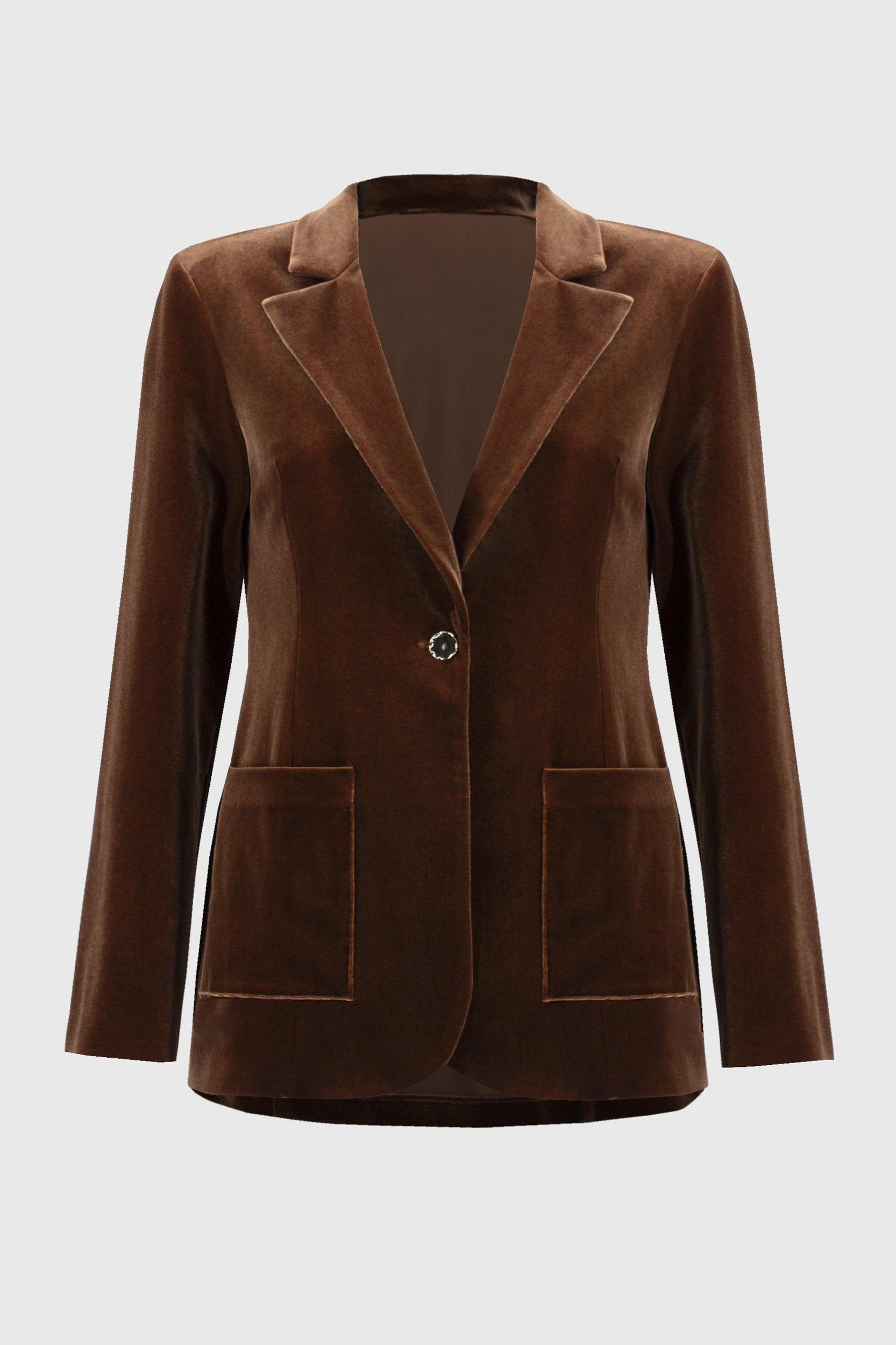 Velvet Fitted Blazer -Brown Product Image