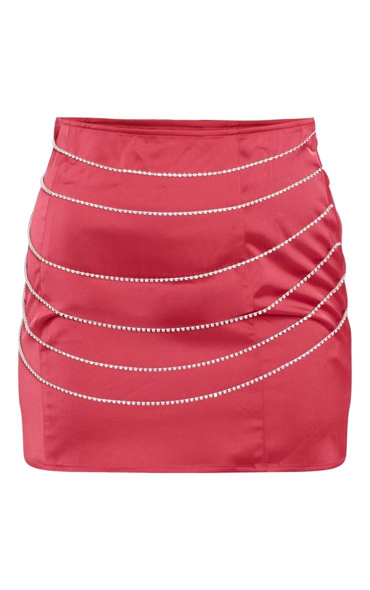 Red Satin Mini Skirt With Diamante Trims Product Image