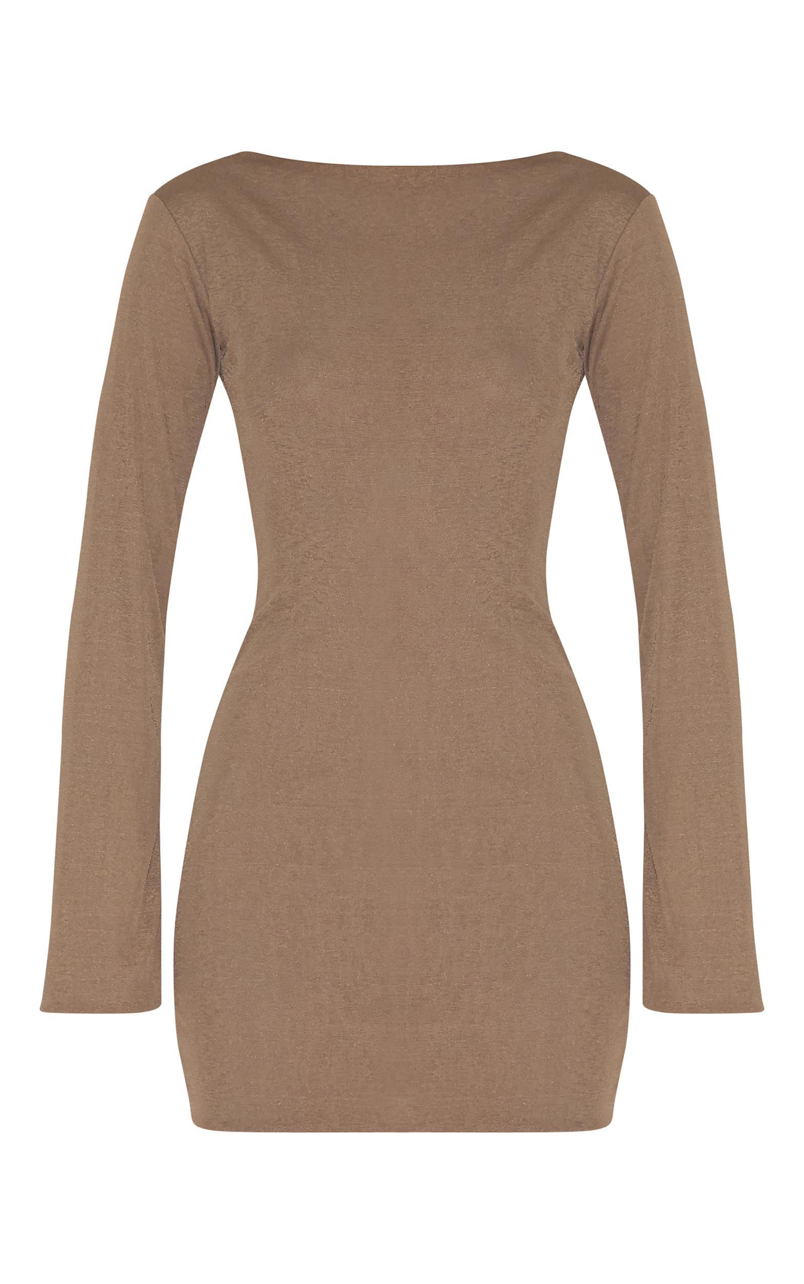Mushroom Onion Skin Boat Neck Flute Sleeve Mini Dress Product Image