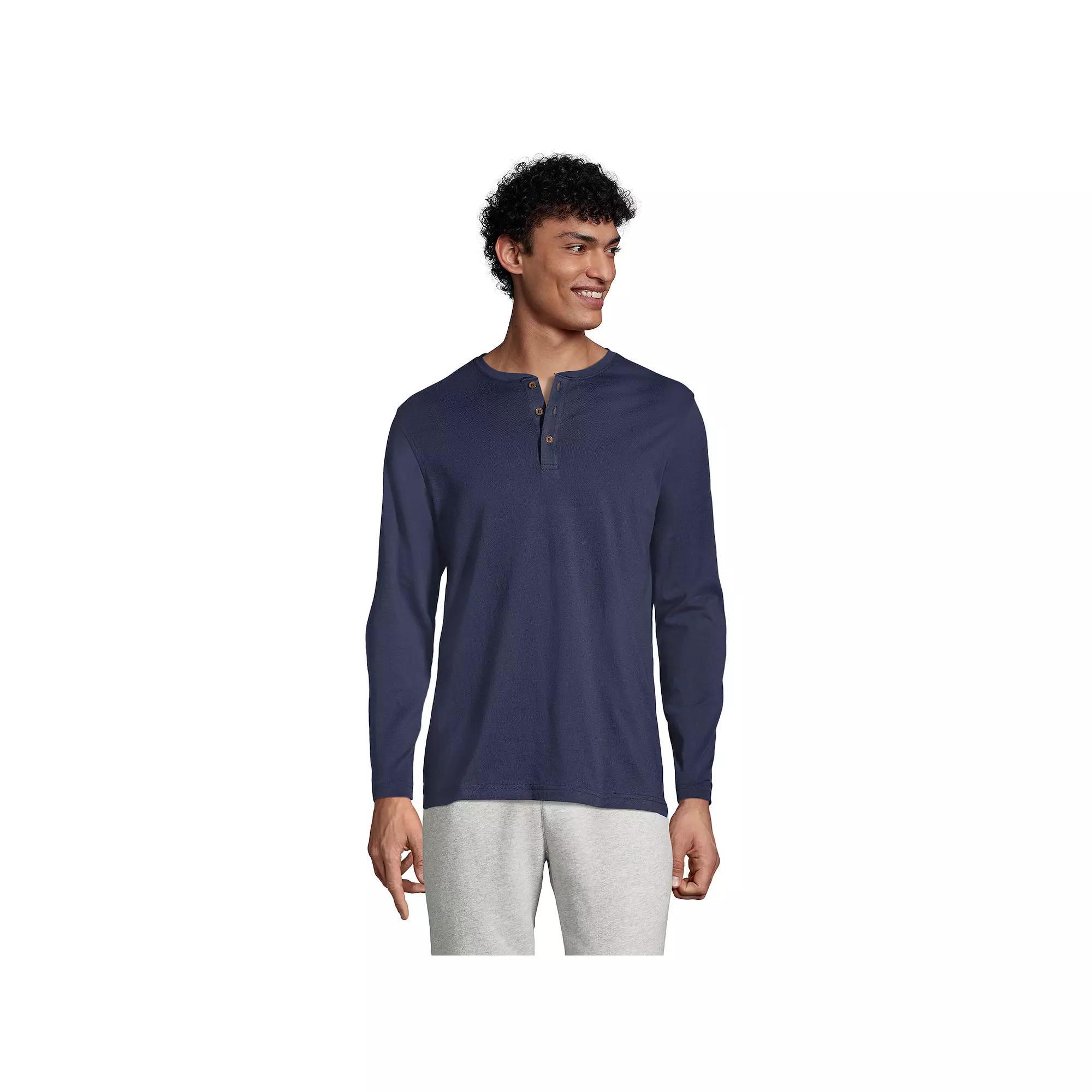 Men's Lands' End Long Sleeve Supima Jersey Henley Top, Size: Large, Radiant Blue Product Image