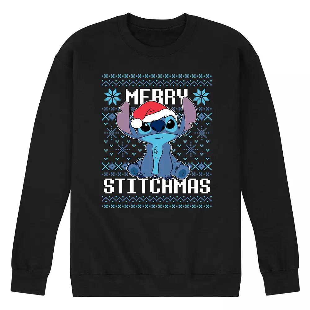 Disneys Lilo & Stitch Mens Merry Stitchmas Fleece Sweatshirt Blue Product Image