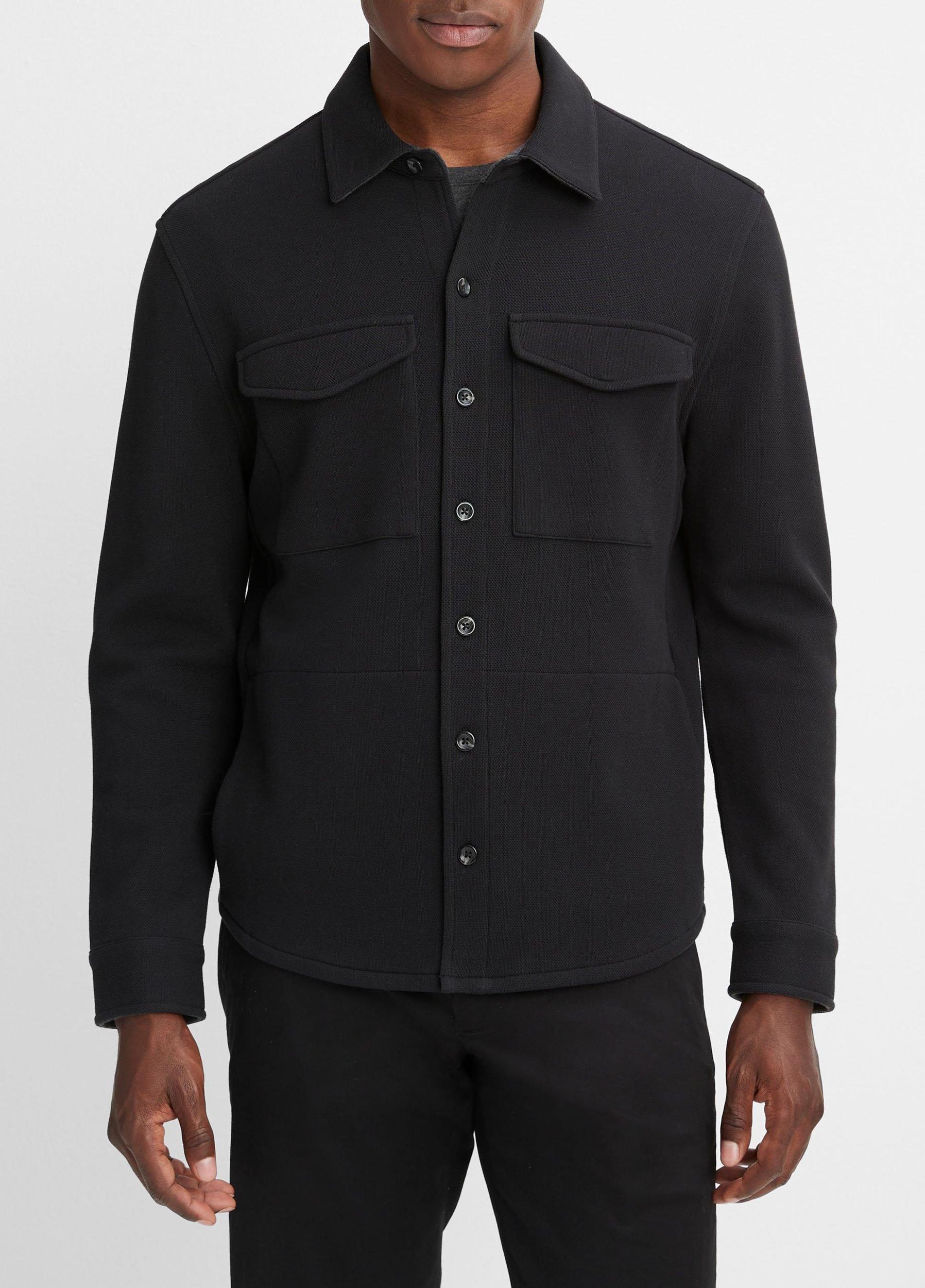 Mens Double-Knit Cotton-Blend Piqu Shirt Jacket, Black/medium Heather Grey, Size L Vince Product Image