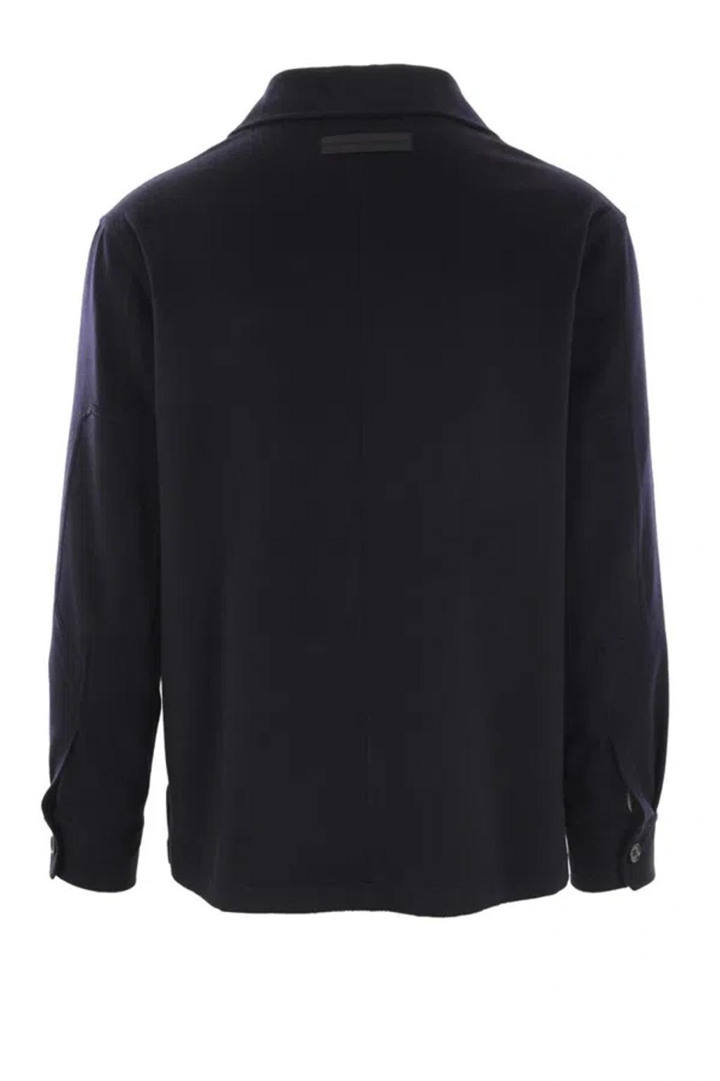 ZEGNA Navy Wool Blend Shirt In Blue Product Image