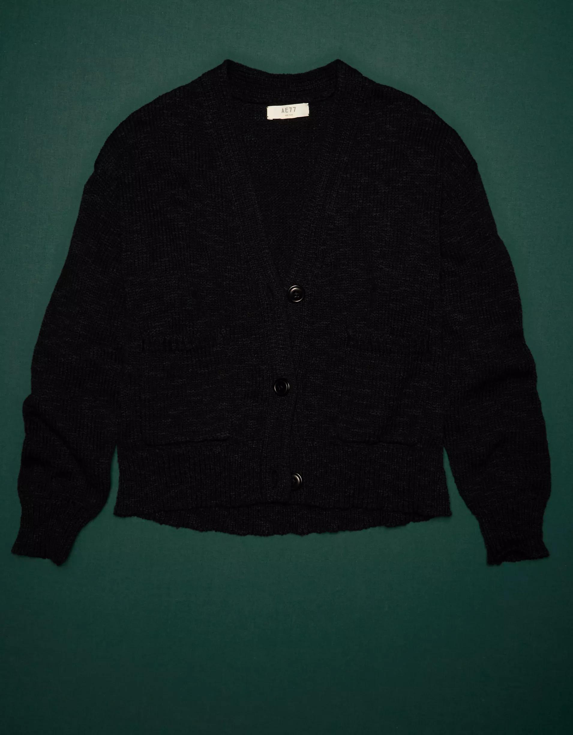 AE77 Premium Cropped Linen-Blend Sweater Cardigan Product Image