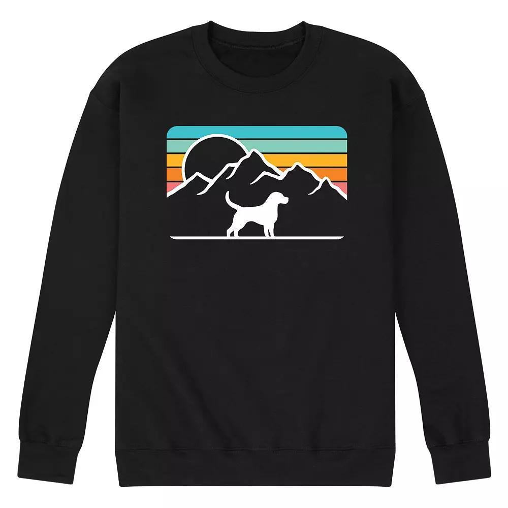 Men's Dog With Retro Mountain Graphic Fleece Sweatshirt, Size: Medium, Black Product Image