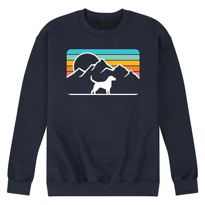 Mens Dog With Retro Mountain Graphic Fleece Sweatshirt Blue Product Image