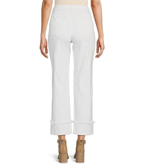 John Mark Floral Embroidered Fringe Hem Straight Leg Pants Product Image