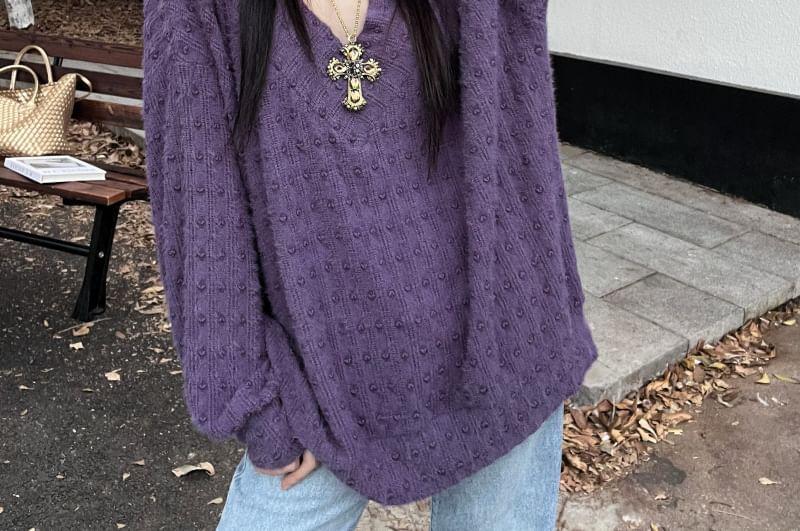 Oversized V-Neck Knit Top Product Image