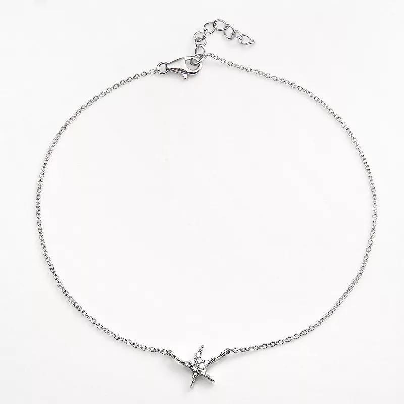 Sophie Miller Sterling Silver Cubic Zirconia Starfish Anklet, Women's, Size: 9.50, White Product Image