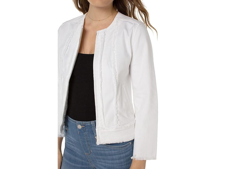 Liverpool Los Angeles Frayed Zip Jacket with 3/4 Length Sleeves (Bright ) Women's Clothing Product Image